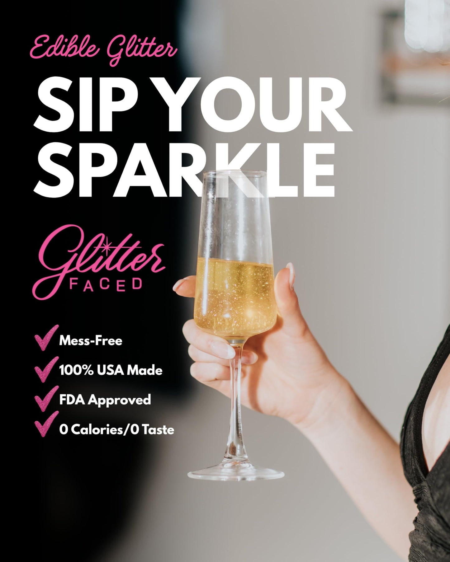 Glitter Faced Red Edible Glitter For Drinks With 0-Calories, No Taste or Texture | 30ml Food-Grade, 30 Drinks, Luster Dust | Ideal for Beverages, Galentine’s, Parties & Events | Made in USA