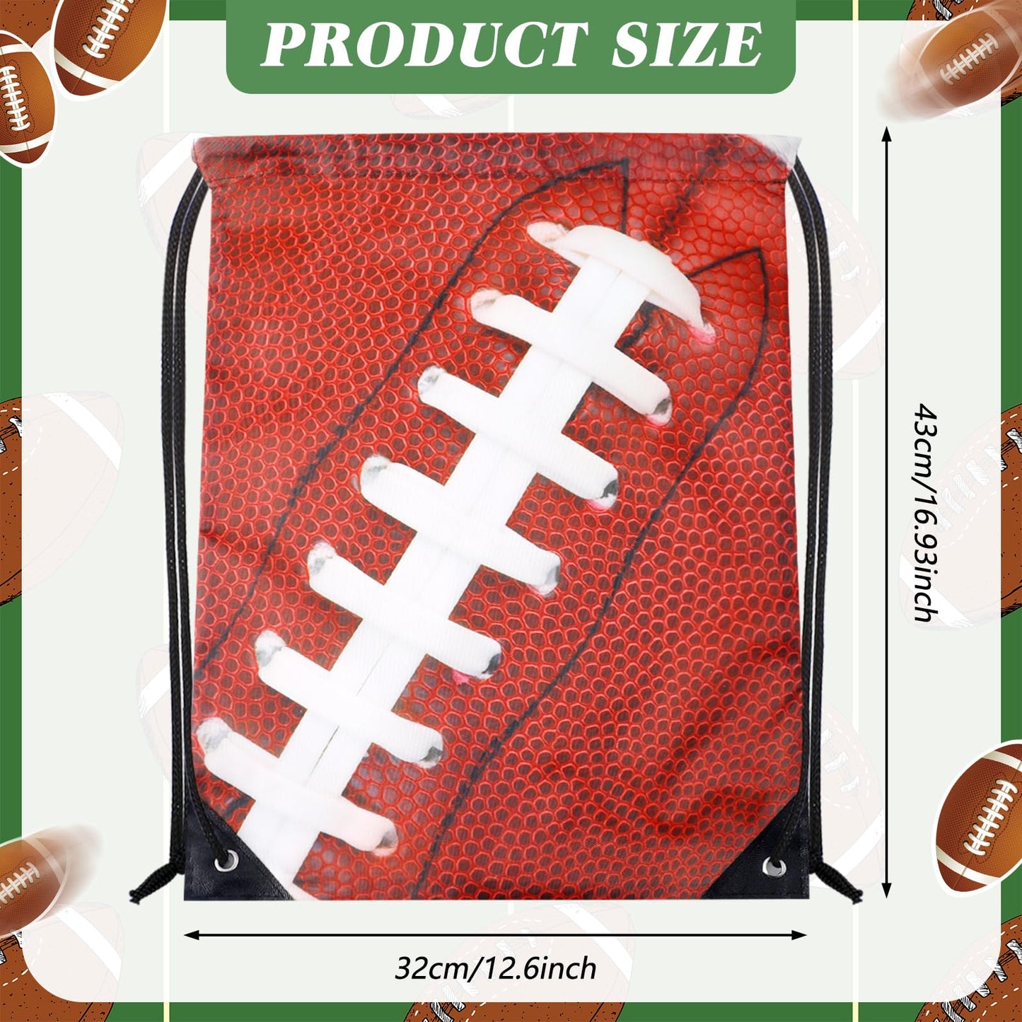 Shinylin 40 Pcs Drawstring Bag Set 14.2 oz 20 Reusable Tumbler Clear Plastic Drinking Cups with Lids and Straws Tumbler 20 Goodie Gift Bag for School Team Coach Gift Party Supplies(Football)