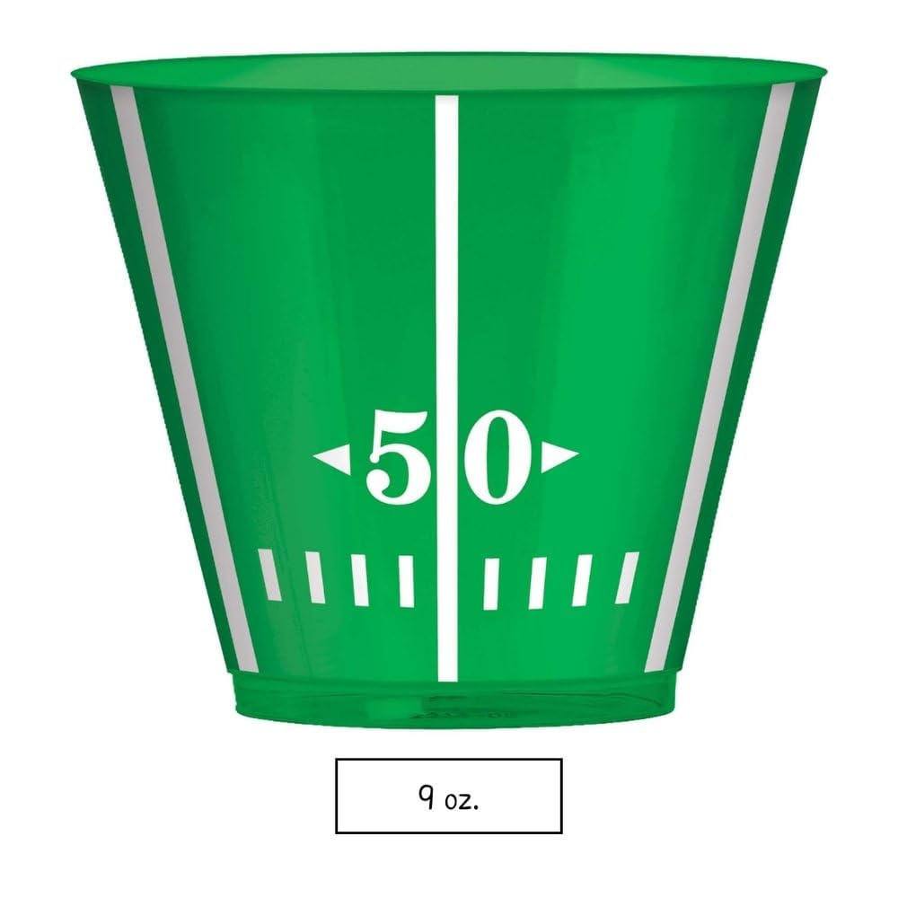 Vibrant Green Football Party Plastic Tumblers - 9 oz. (24 Pack) - Perfect for Game Day, Tailgating & Festive Celebrations