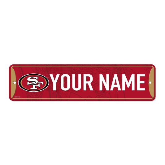 Rico Industries NFL Football San Francisco 49ers Primary Personalized Metal Street Sign 4" x 15" Home Décor - Bedroom - Office - Man Cave