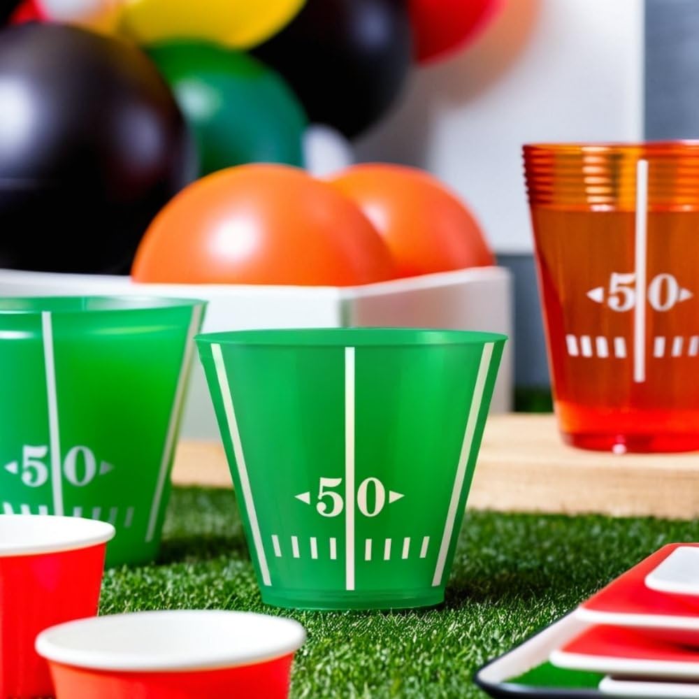 Vibrant Green Football Party Plastic Tumblers - 9 oz. (24 Pack) - Perfect for Game Day, Tailgating & Festive Celebrations