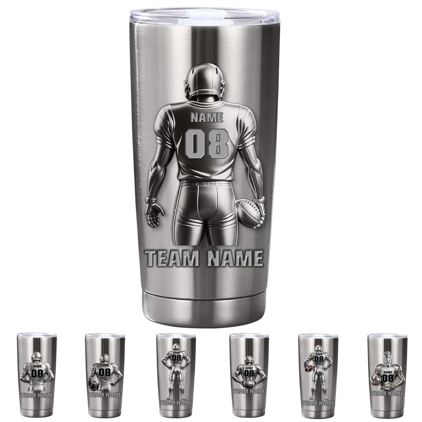 Personalized Football Player 20oz Tumbler Travel Mug, Custom Name & Number Football Stainless Steel Insulated Cup, Christmas Birthday Water Bottle Gifts for Sport Lovers Fan Men Boys (Football Player)