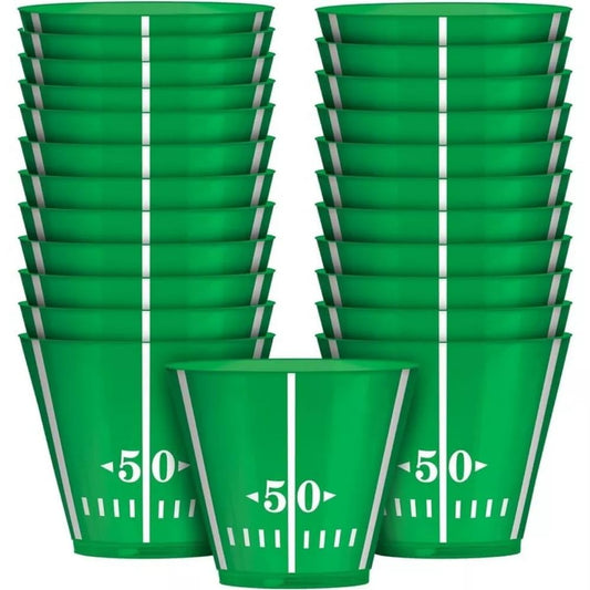 Vibrant Green Football Party Plastic Tumblers - 9 oz. (24 Pack) - Perfect for Game Day, Tailgating & Festive Celebrations