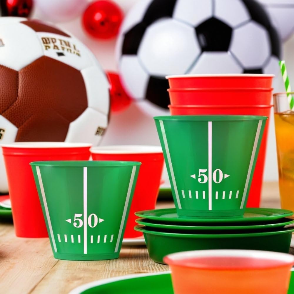 Vibrant Green Football Party Plastic Tumblers - 9 oz. (24 Pack) - Perfect for Game Day, Tailgating & Festive Celebrations