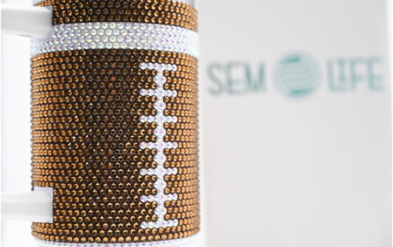 SEM LIFE 40 Oz Rhinestone Bling Tumbler Cup with Handle and Straw (FOOTBALL), Stainless Steel and Double Wall Insulated, Stand Out and Shine at Parties, Ball Games, Tailgating, Office, Daily Life