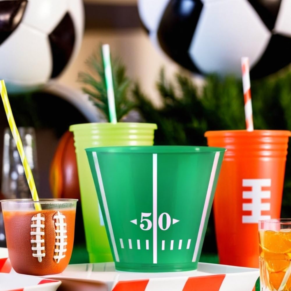 Vibrant Green Football Party Plastic Tumblers - 9 oz. (24 Pack) - Perfect for Game Day, Tailgating & Festive Celebrations