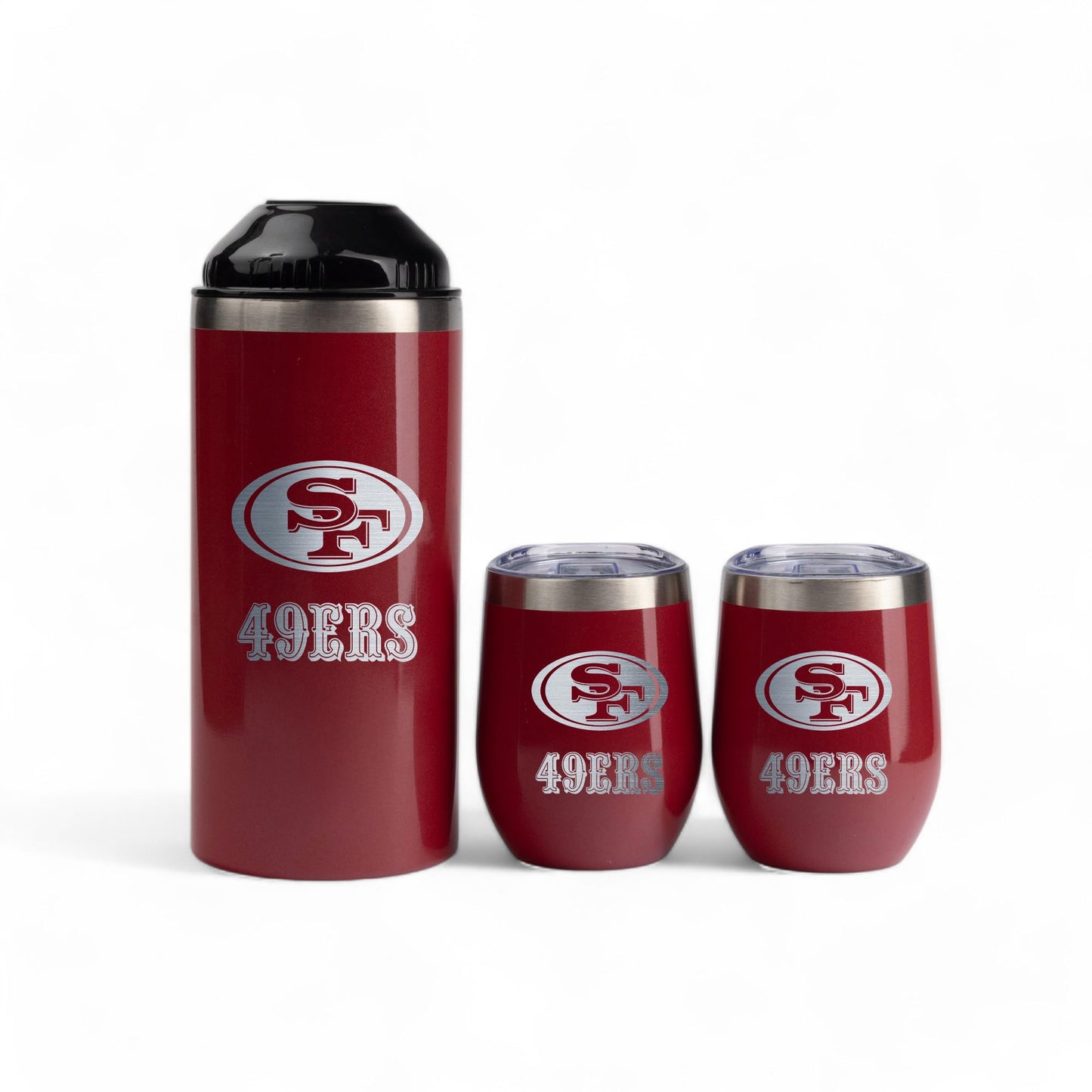 The Memory Company Officially Licensed Wine Bottle Chiller with 2 Ceramic Lined 12oz. SS Stemless Wine Tumblers, San Francisco 49ers