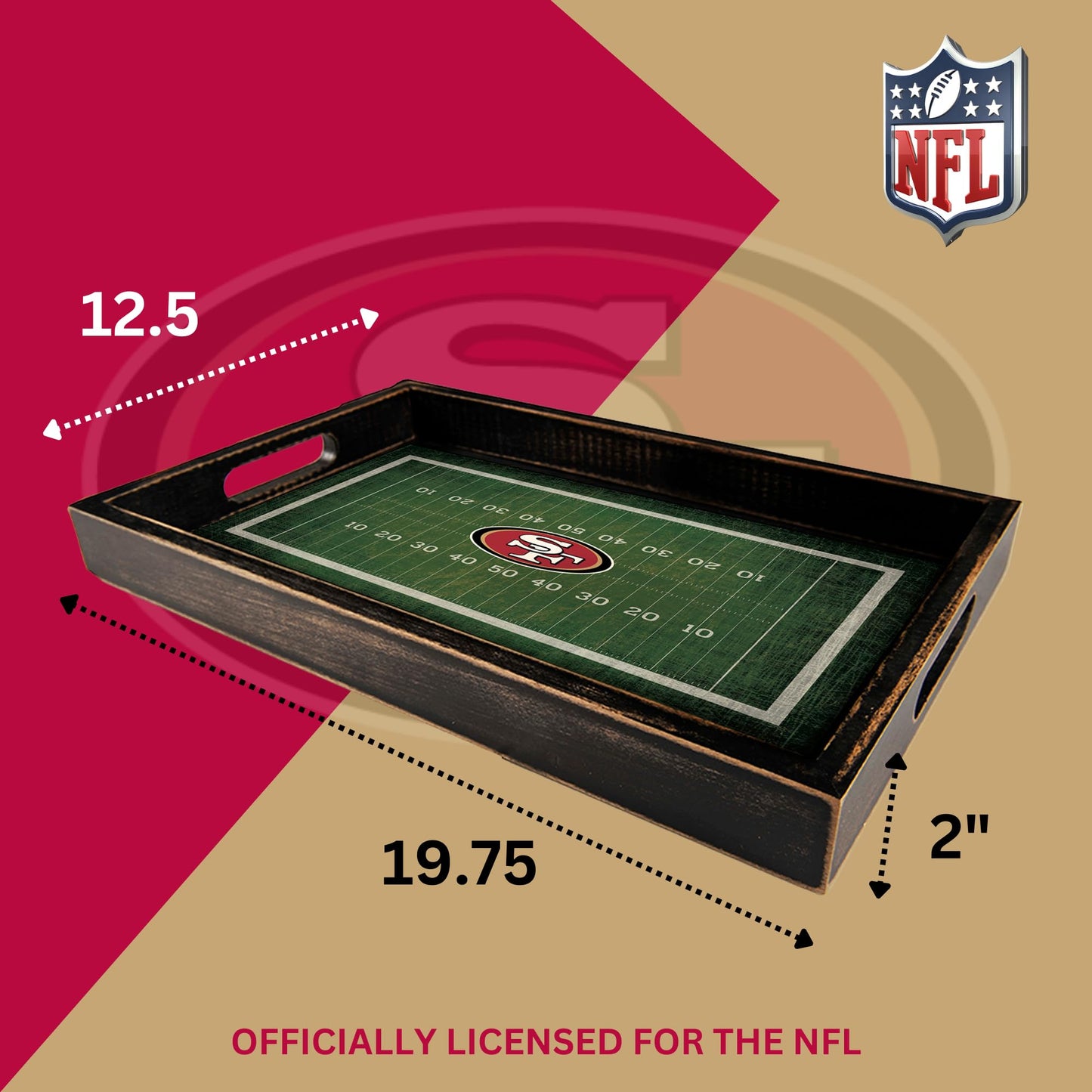 San Francisco 49ers NFL Football Field Tray by Fan Creations - Decorative Team Logo Server with Handles for Food & Drink- for Game Day Entertaining or Tabletop Organizer - Show Your 49ers Pride
