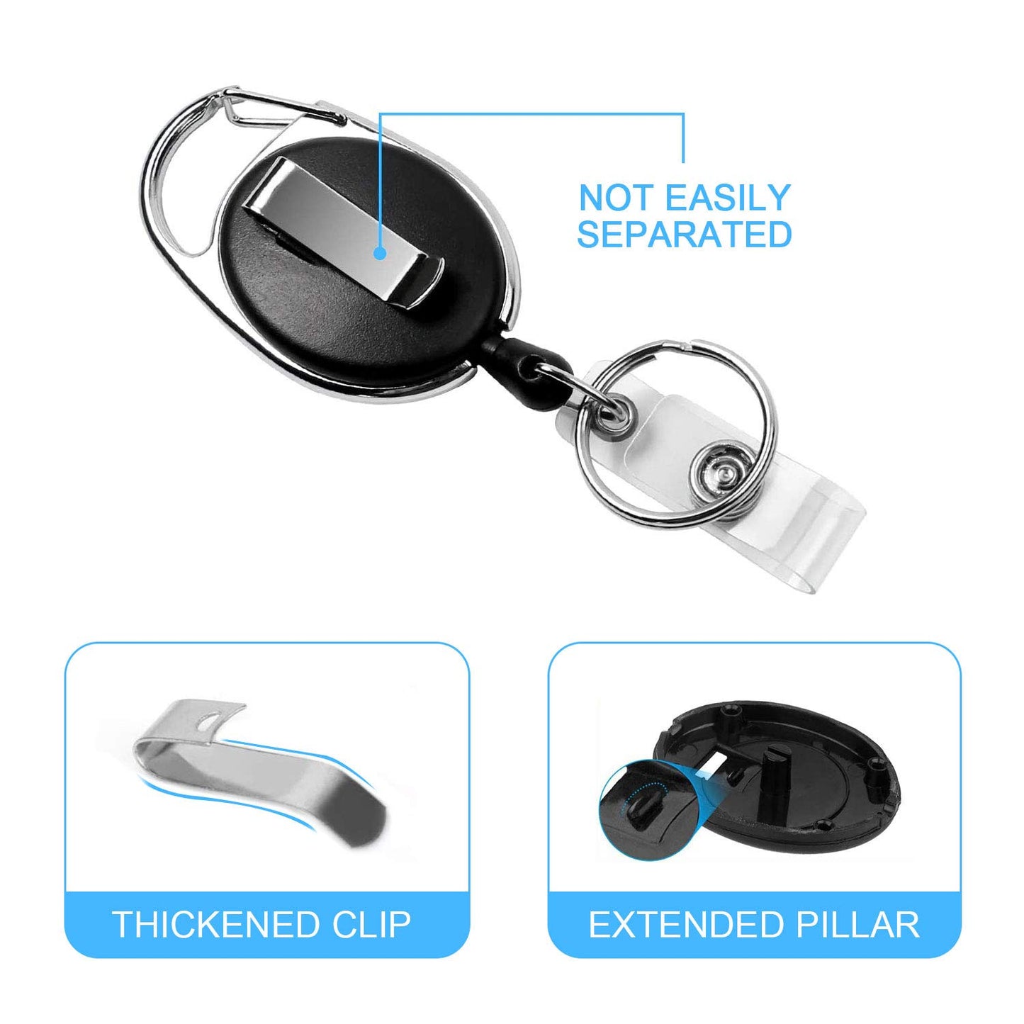 Teskyer Badge Reel, 5 Pack Retractable Badge Holders with Carabiner Belt Clip and Key Ring for ID Card Holder and Keychain