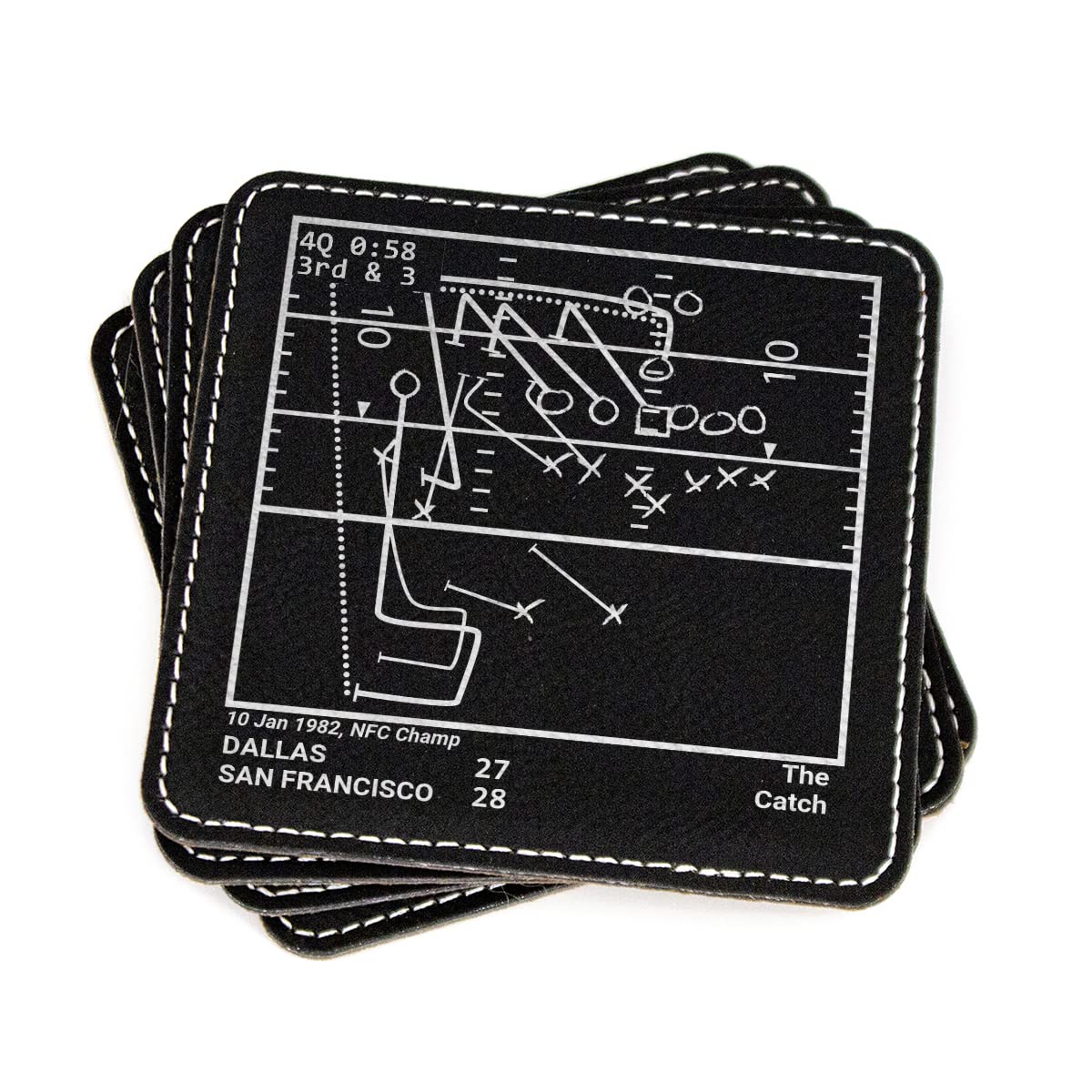 Greatest 49ers Plays: Leatherette Coasters (Set of 4) | Iconic San Francisco Football Moments | Unique Gift for Sports Fans