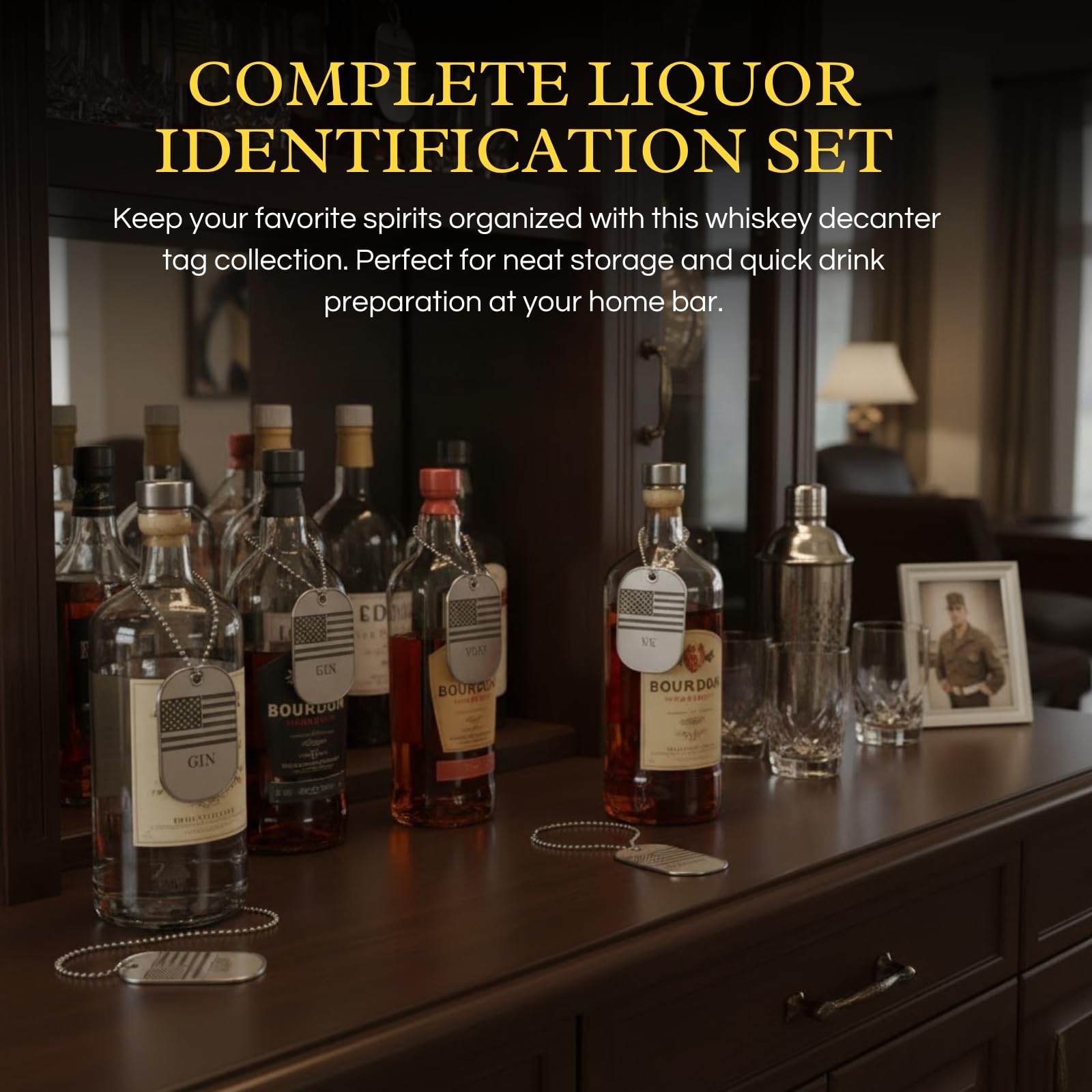 Decanter Tags Copper Set of 8 for Alcohol - The Wine Savant - Bottle - Whiskey, Scotch, Bourbon, Gin, Rum, Vodka, Tequila and Brandy, Fits All Bottles, Great Home Gift, Gifts for Dad