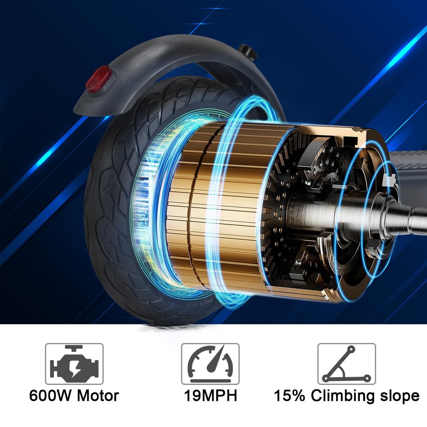 Electric Scooter 10" Solid Tires 600W Peak Motor Up to 20Miles Range and 19Mph Speed for Adults - Portable Folding Commuting Scooter with Double Braking System and App