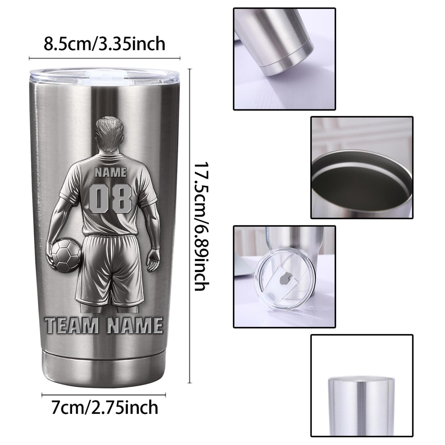 Personalized Football Player 20oz Tumbler Travel Mug, Custom Name & Number Football Stainless Steel Insulated Cup, Christmas Birthday Water Bottle Gifts for Sport Lovers Fan Men Boys (Football Player)