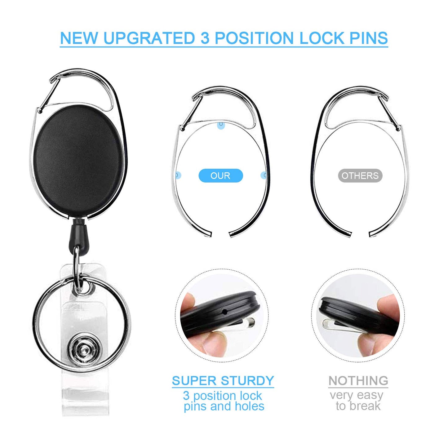 Teskyer Badge Reel, 5 Pack Retractable Badge Holders with Carabiner Belt Clip and Key Ring for ID Card Holder and Keychain