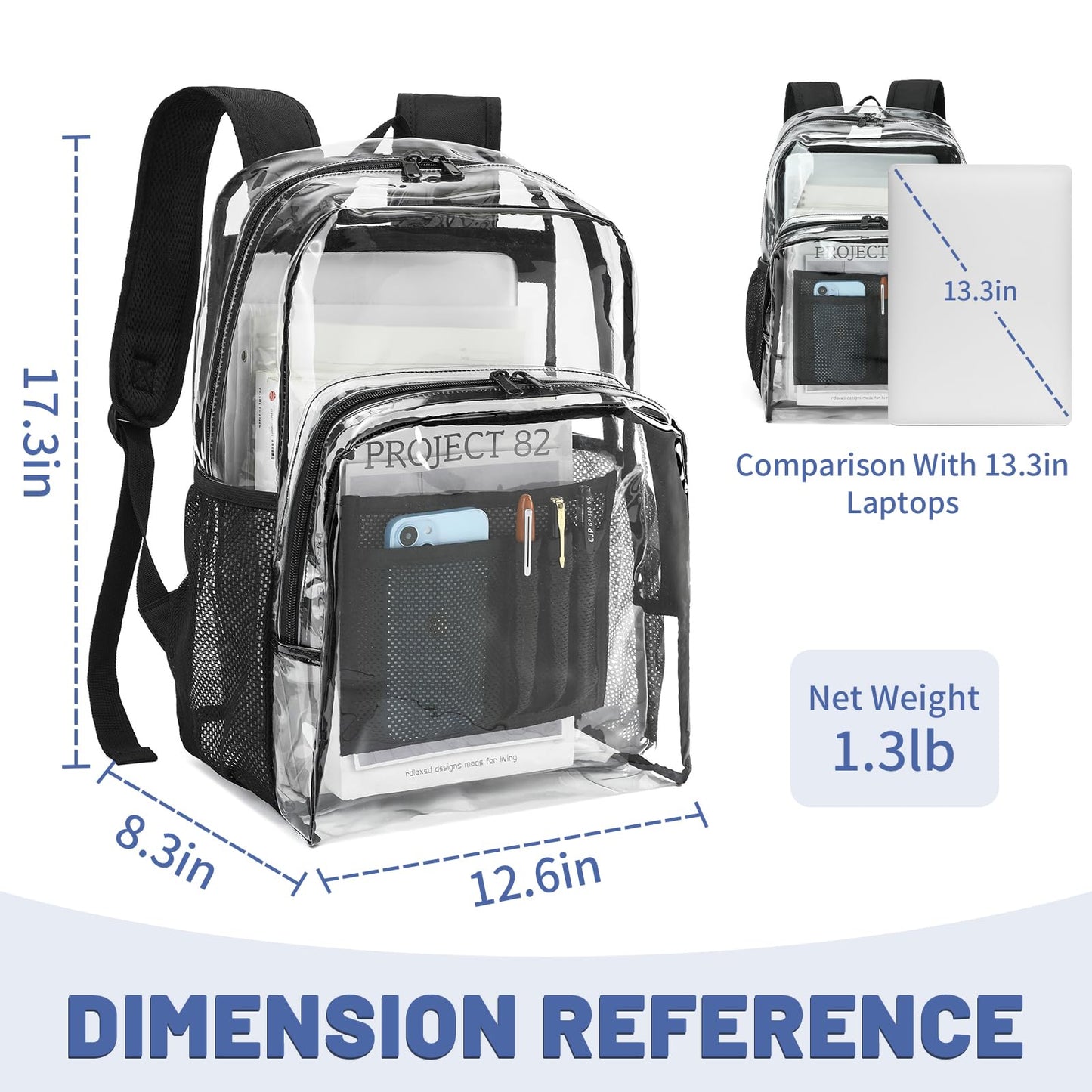 YGR Clear Backpack Heavy Duty PVC Transparent Backpack See Through Large Capacity Multiple Pockets Bookbag for Concert Work Security Travel Festival Black
