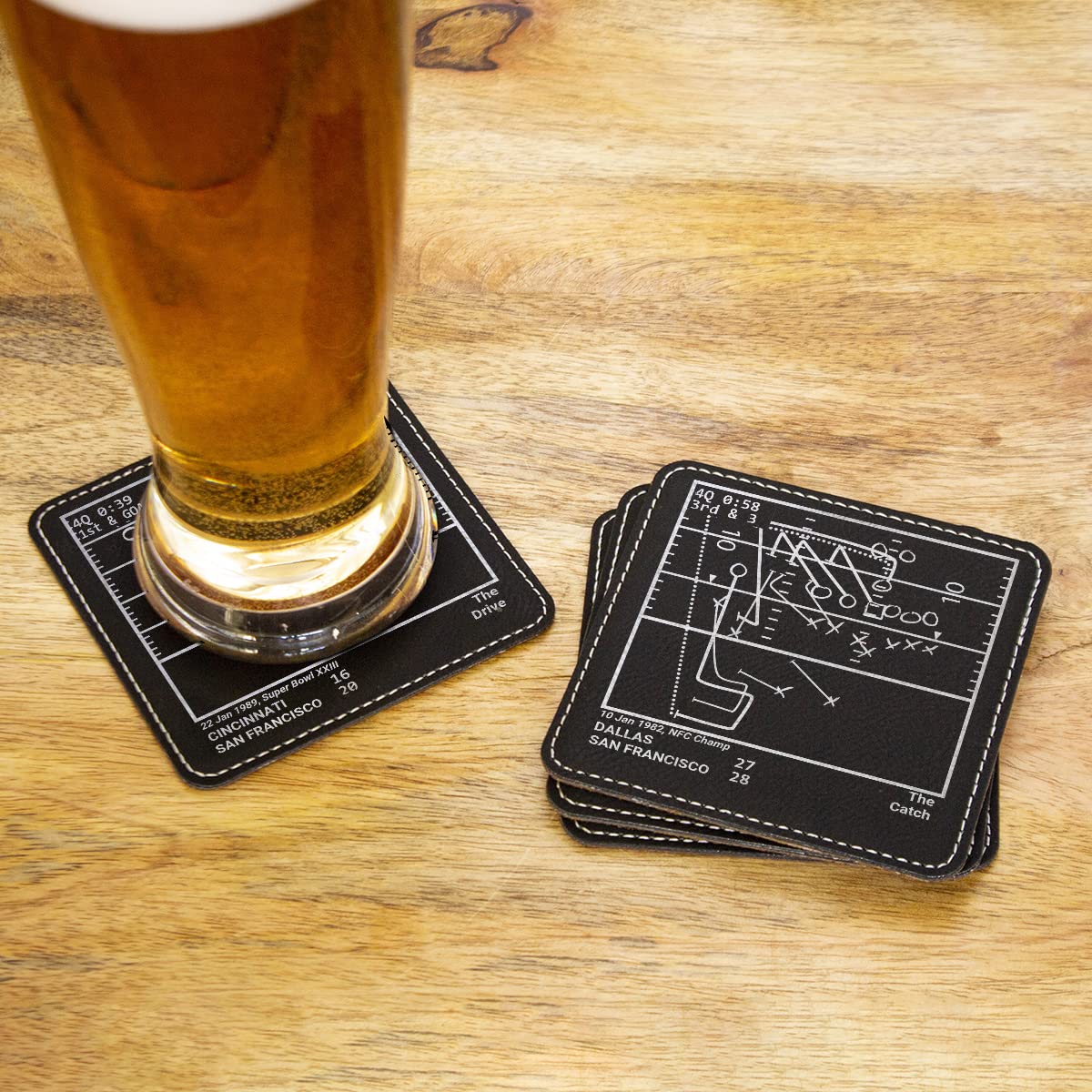 Greatest 49ers Plays: Leatherette Coasters (Set of 4) | Iconic San Francisco Football Moments | Unique Gift for Sports Fans