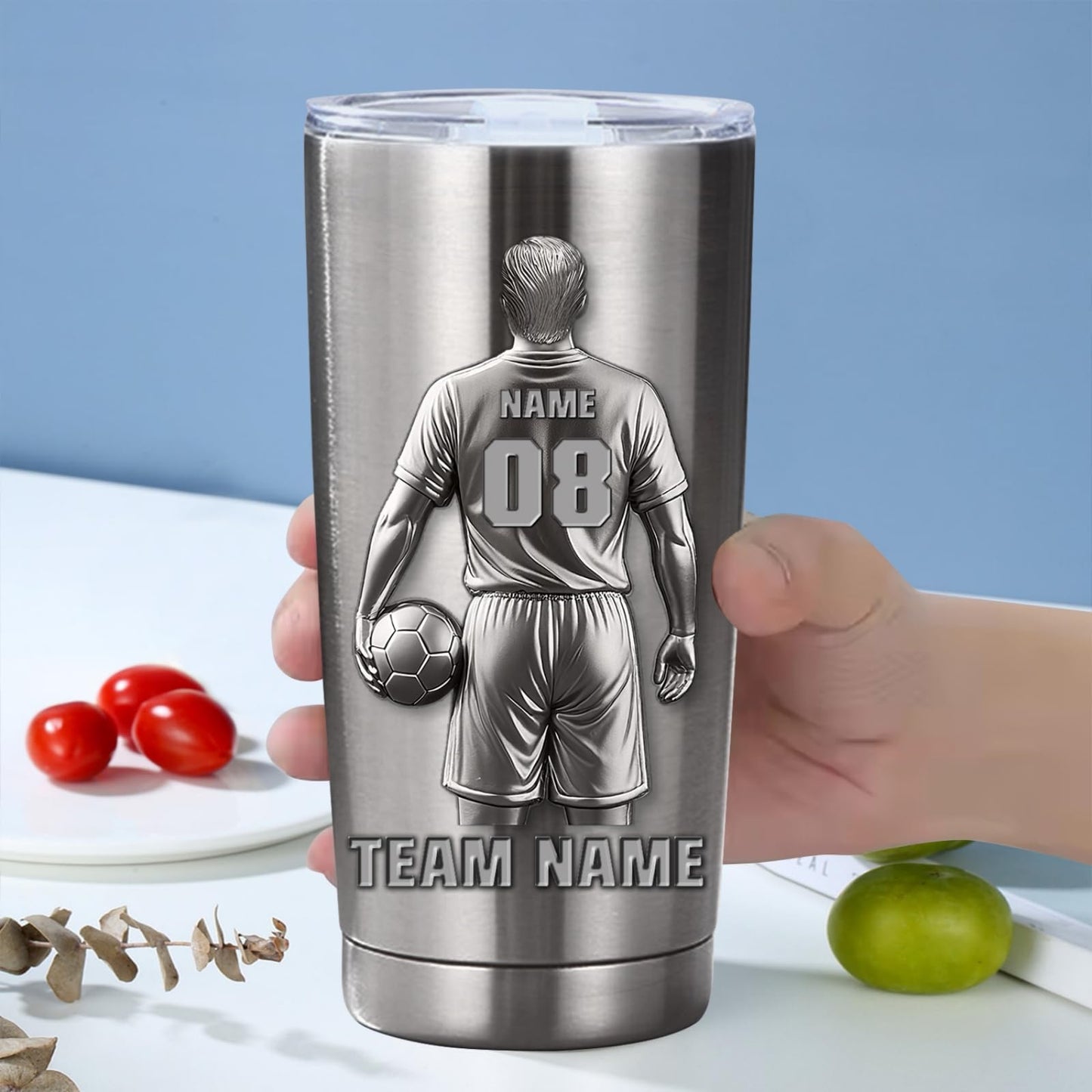 Personalized Football Player 20oz Tumbler Travel Mug, Custom Name & Number Football Stainless Steel Insulated Cup, Christmas Birthday Water Bottle Gifts for Sport Lovers Fan Men Boys (Football Player)