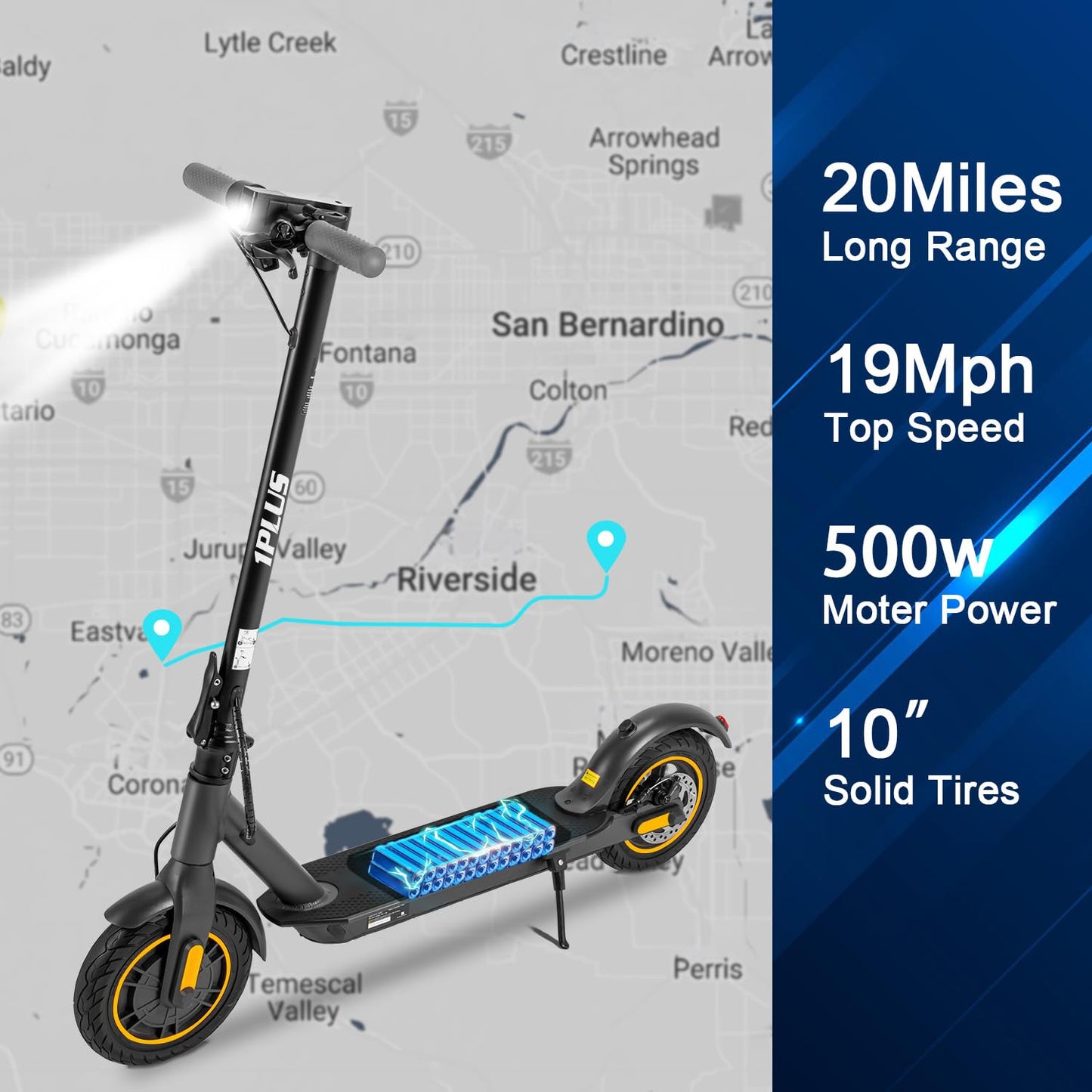 Electric Scooter 10" Solid Tires 600W Peak Motor Up to 20Miles Range and 19Mph Speed for Adults - Portable Folding Commuting Scooter with Double Braking System and App
