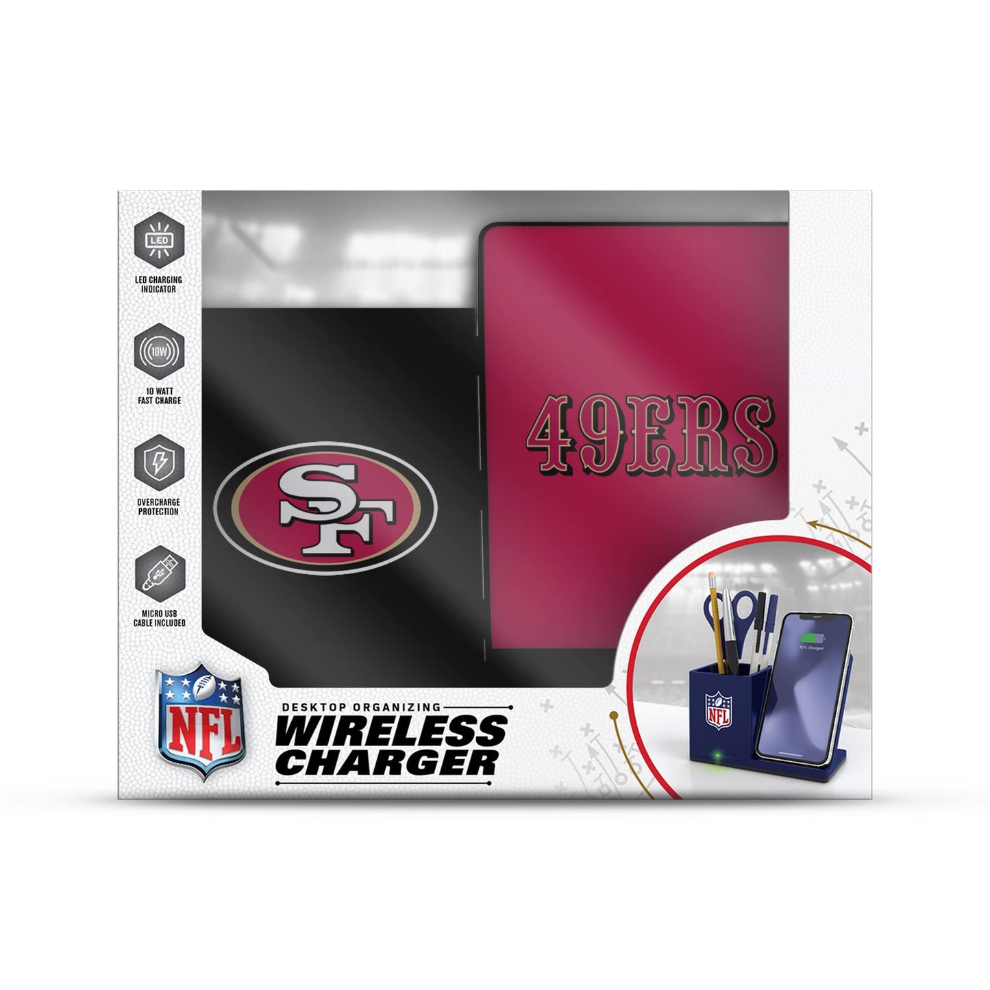 SOAR NFL Wireless Charger and Desktop Organizer, San Francisco 49ers