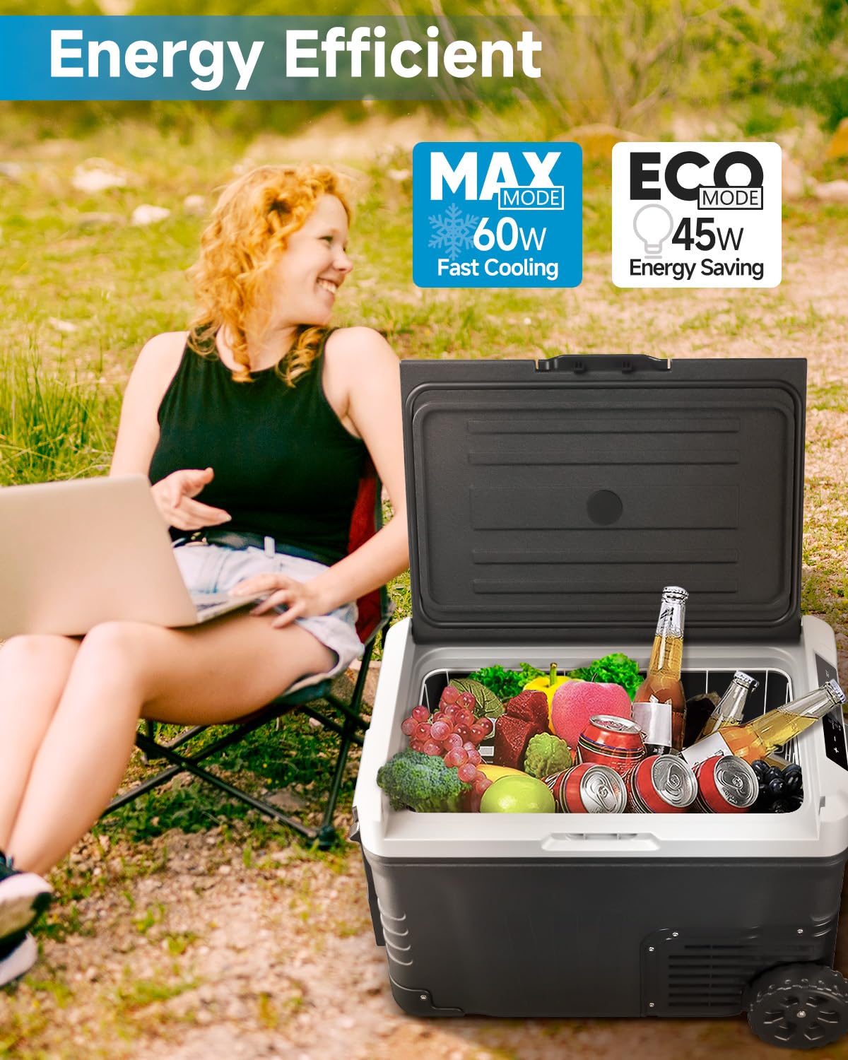 Feelfunn Car Fridge Portable 12V Refrigerator - 37 Quart(35L) Electric Cooler with 12/24V DC&110-240V AC for Truck Van RV Camper SUV, 12v Cooler with Wheels for Camping Boat Travel, -4~68°F
