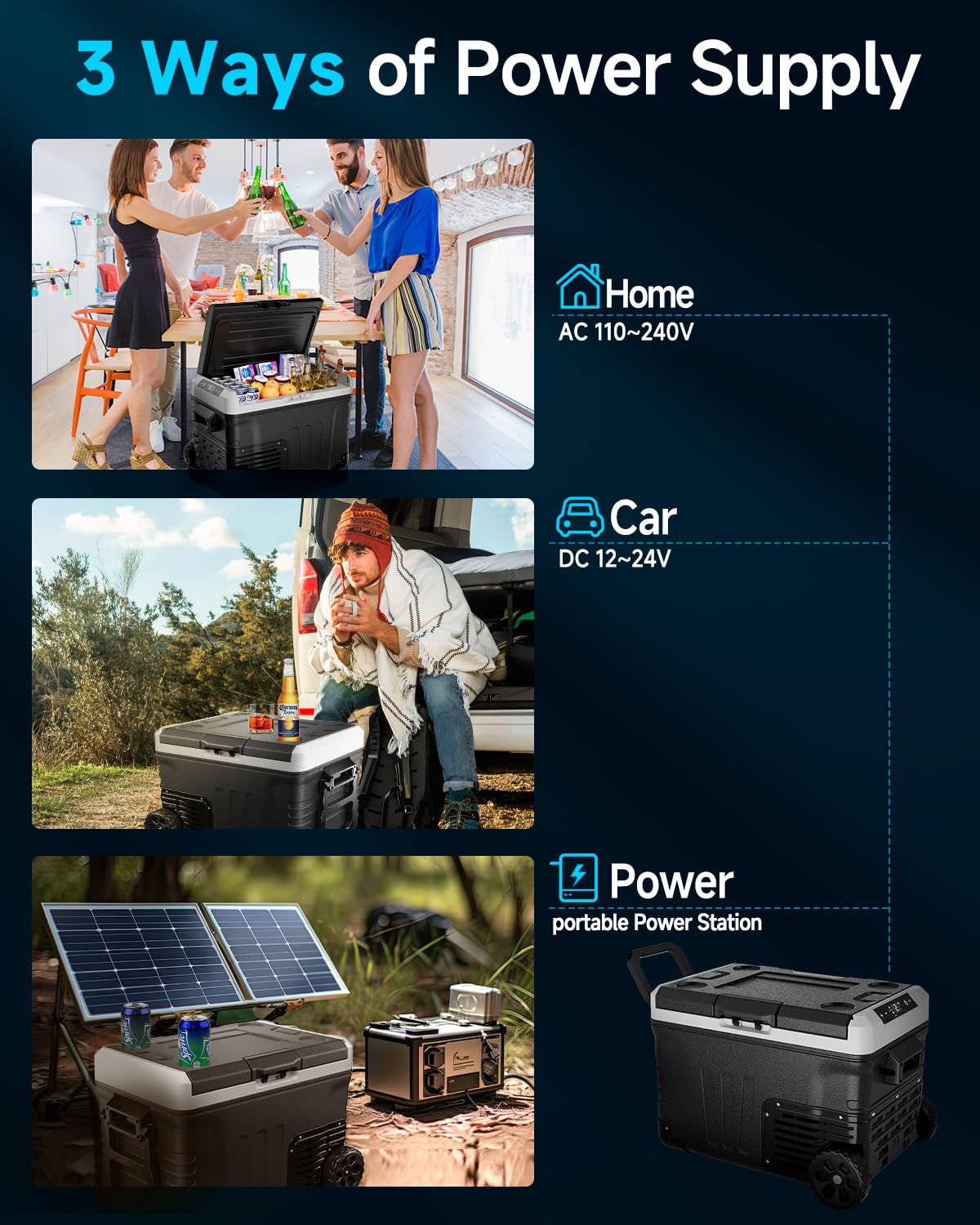 Feelfunn Car Fridge Portable 12V Refrigerator - 37 Quart(35L) Electric Cooler with 12/24V DC&110-240V AC for Truck Van RV Camper SUV, 12v Cooler with Wheels for Camping Boat Travel, -4~68°F