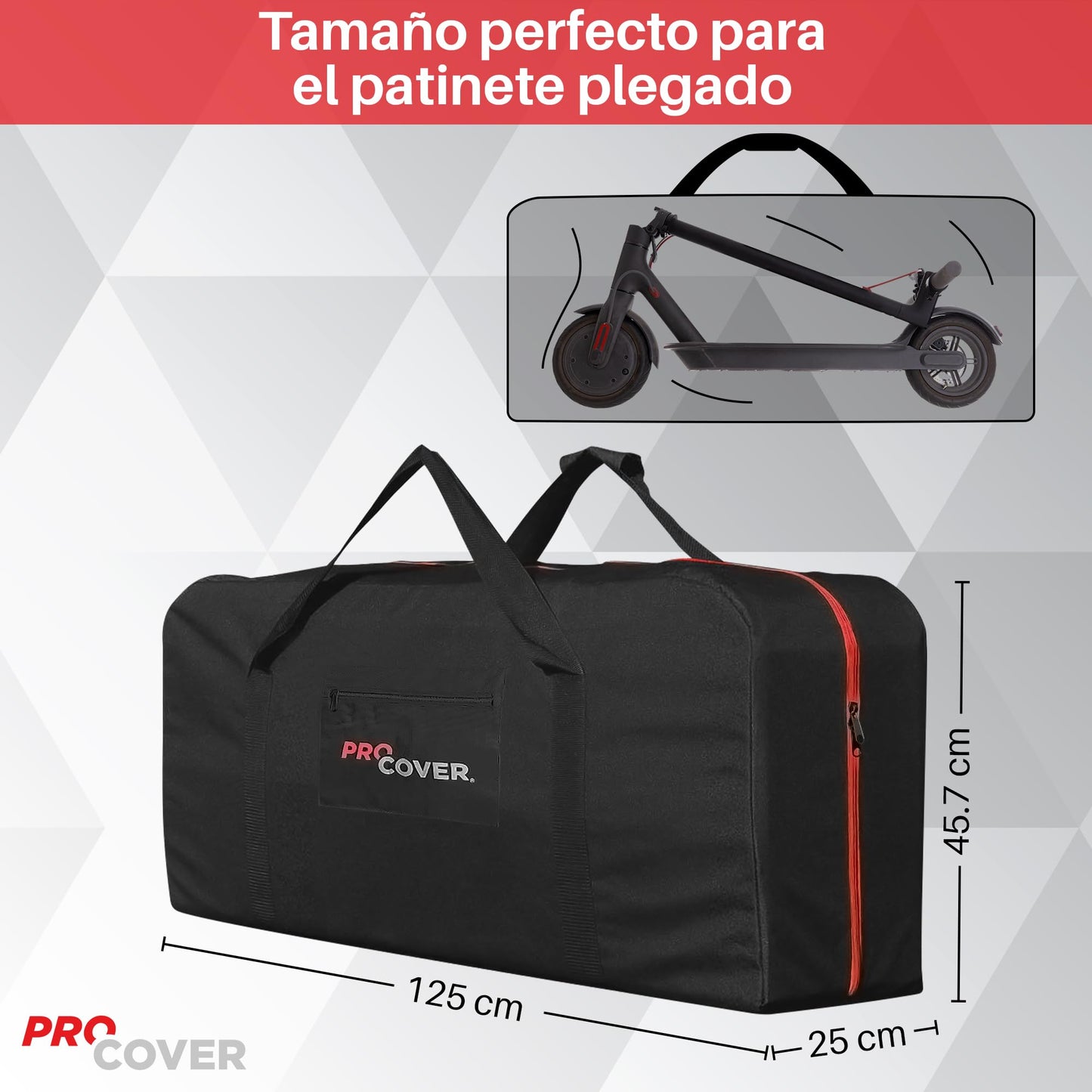 ProCover Premium transport bag for electric scooter, with backpack included. Compatible with all brands. Ideal to transport or store your scooter. Robust, universal and waterproof bag