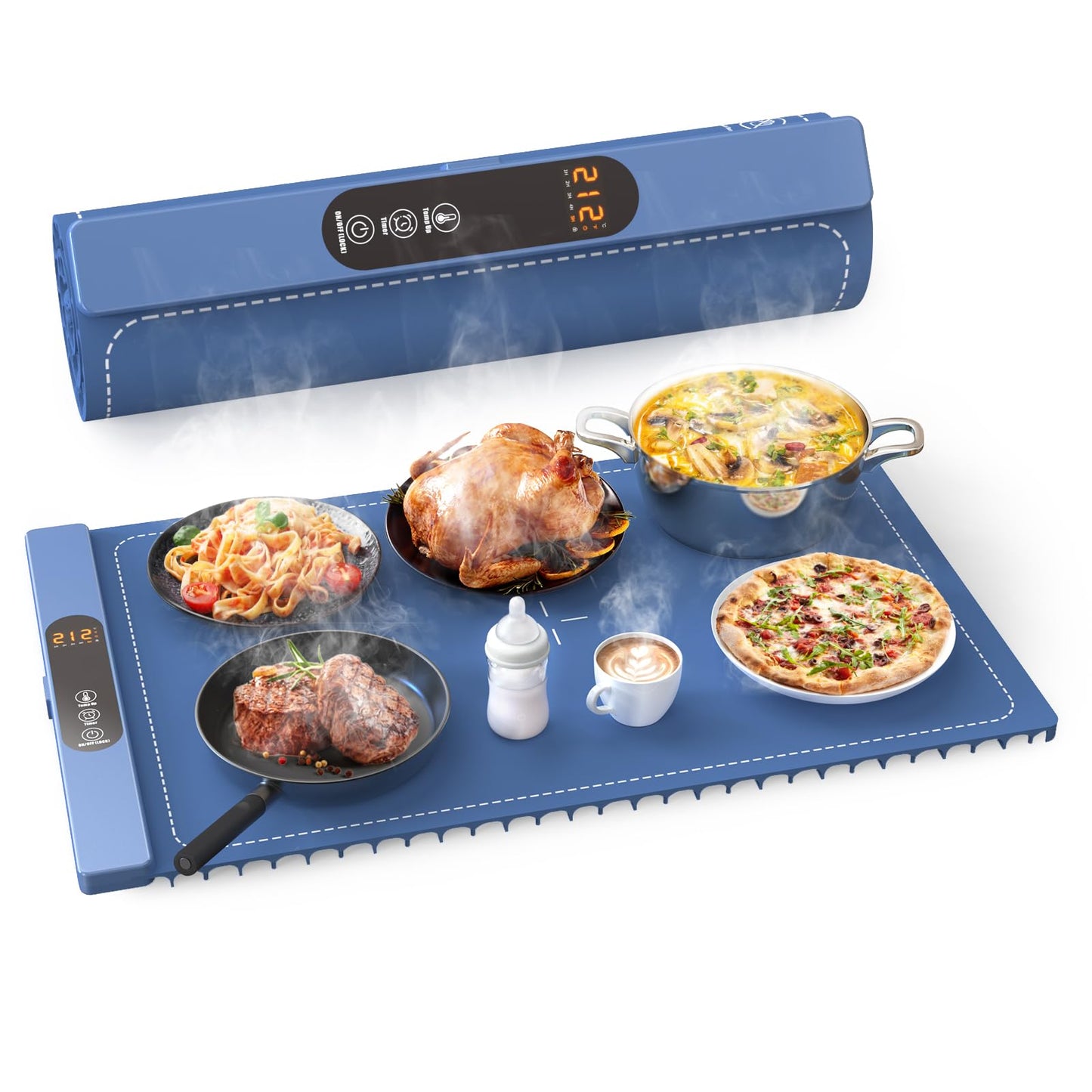 Food Warming Mat, Electric Silicone Food Warmer Full Surface Heating, Roll Up, 6 Temperature Settings, 5H Timer, Safety Lock, Portable Warming Tray for Kitchen, Buffets Party, Everyday Use