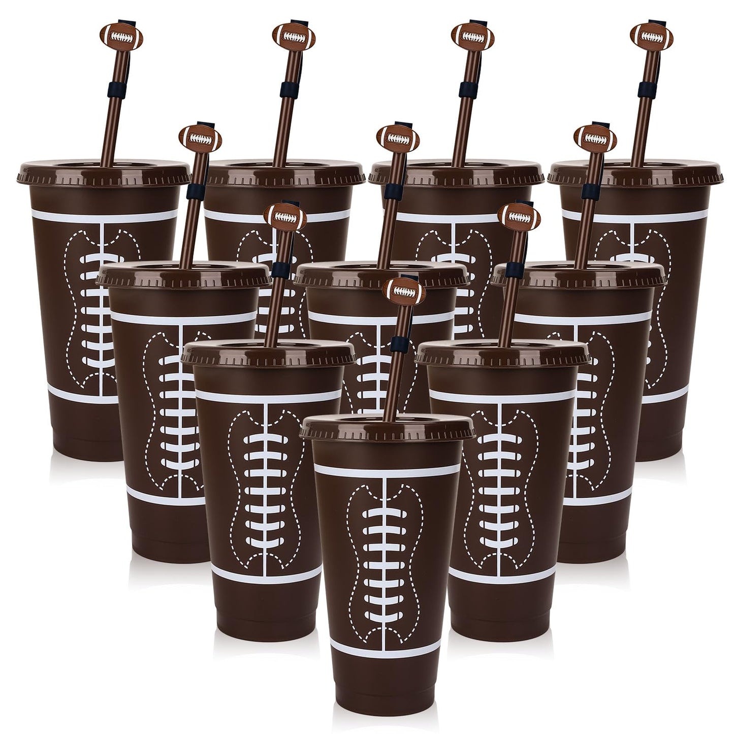 JarThenaAMCS 16Pcs 24oz Football Plastic Tumbler with Lid Straw and Straw Covers Reusable Sports Theme Party Drinking Cups for Birthday Sports Events Game Party Favors