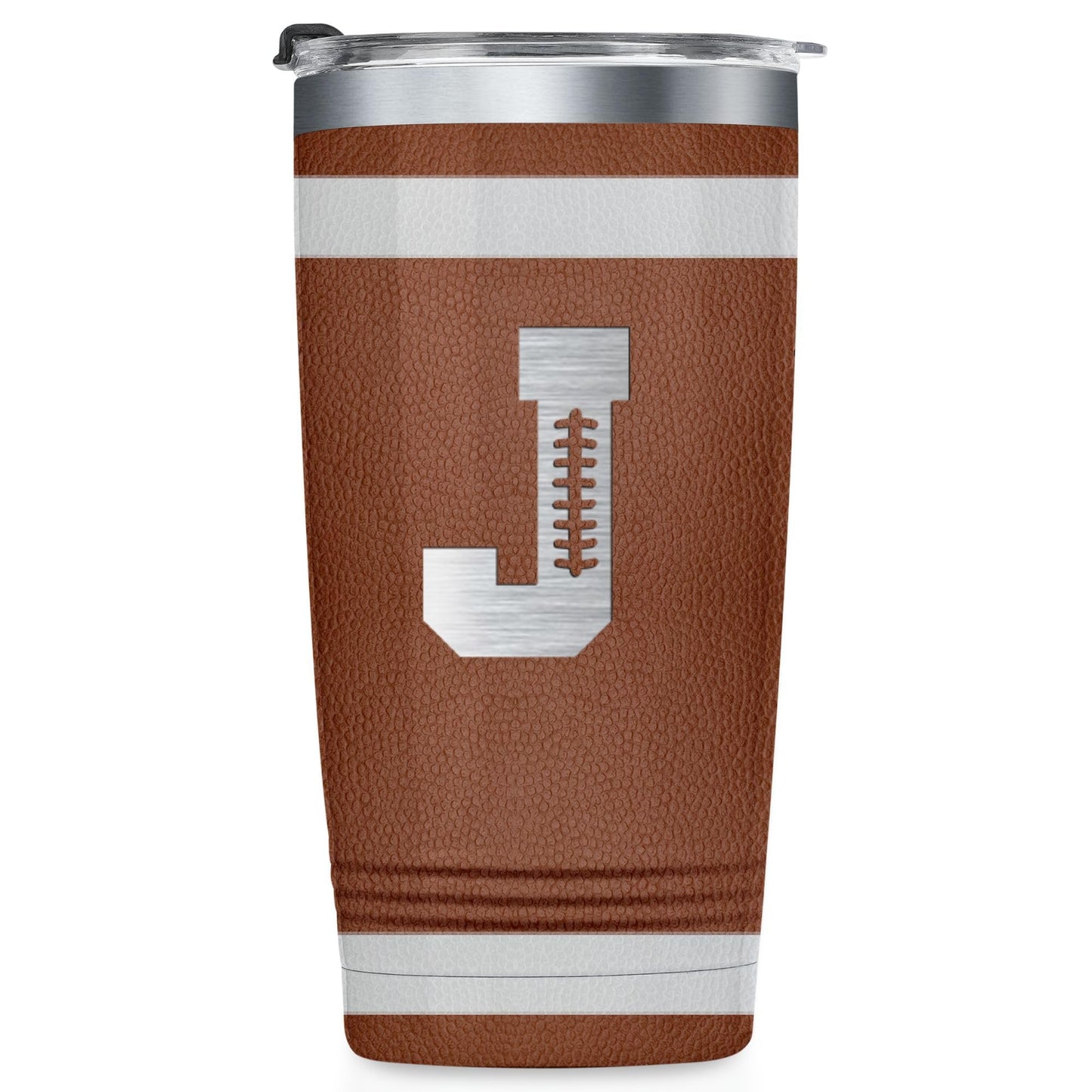 Onebttl Personalized Football Gifts for Teen Boys, Men, Coaches, 20oz Stainless Steel Tumbler with Laser Etched Initials for Football Players, Lovers - J
