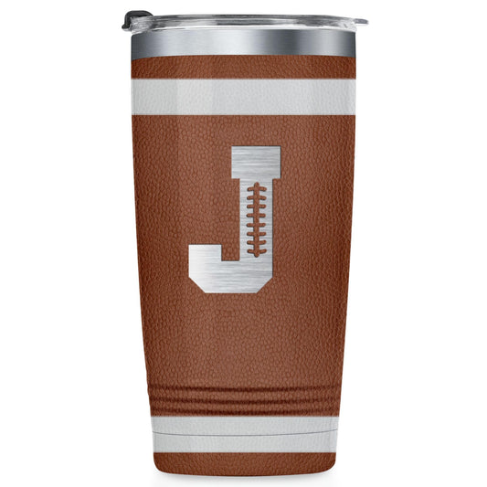 Onebttl Personalized Football Gifts for Teen Boys, Men, Coaches, 20oz Stainless Steel Tumbler with Laser Etched Initials for Football Players, Lovers - J