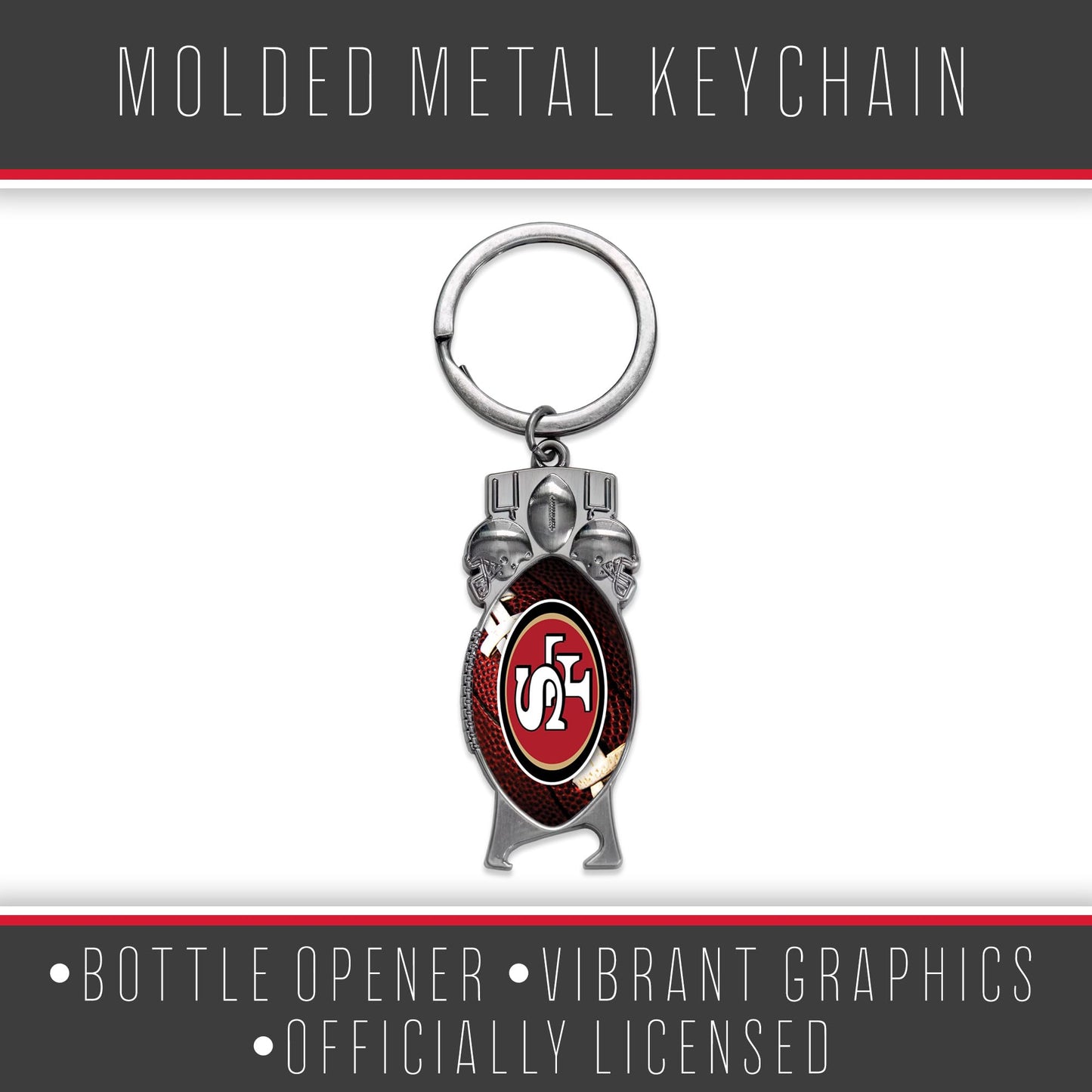 Rico Industries NFL Football San Francisco 49ers Sculpted Bottle Opener Keychain - Car Accessory