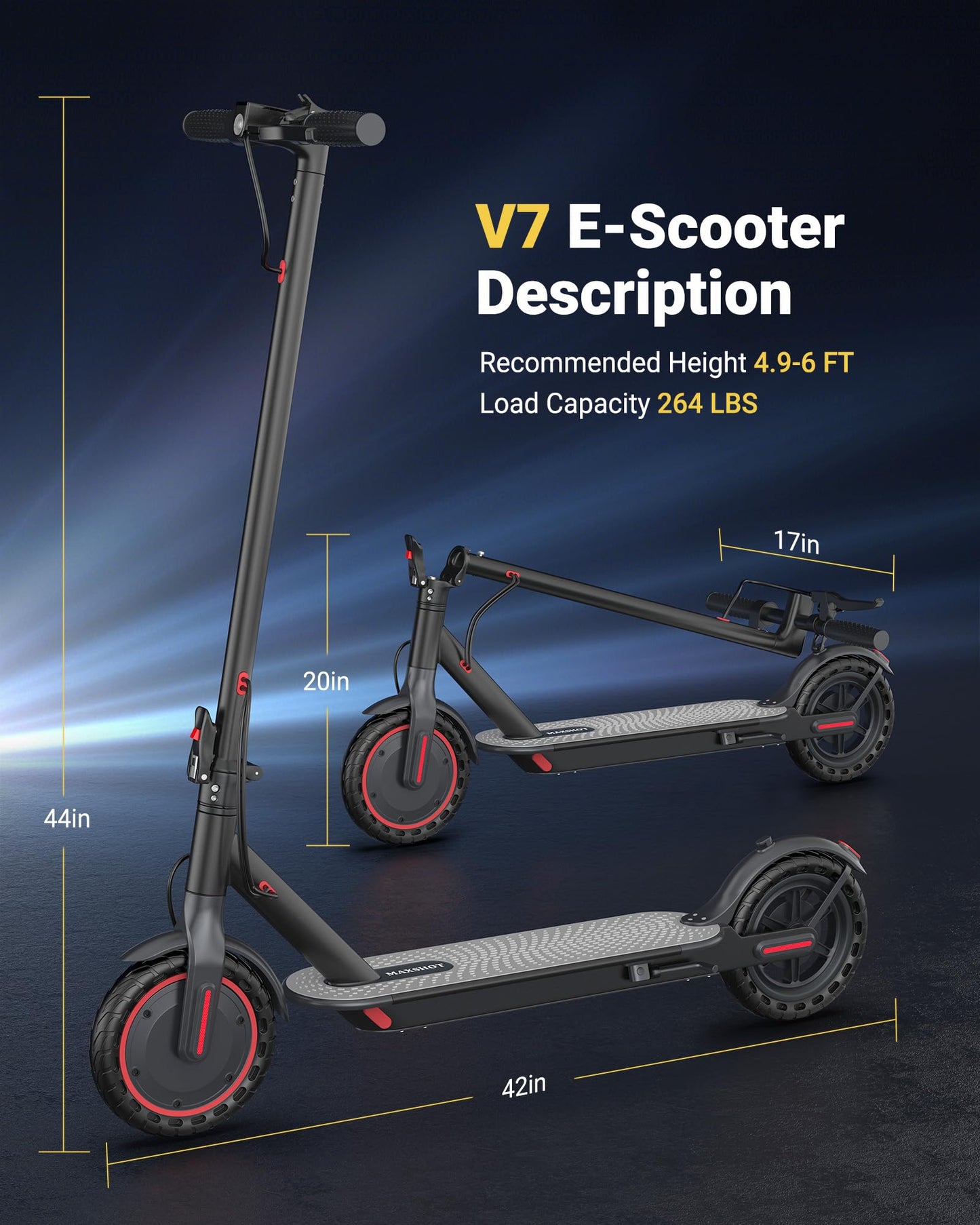 MAXSHOT V7 Electric Scooter, 350W Powerful Motor, 16MPH Top Speed,16Miles Long Range, 8.5" Solid Tires Folding Commuter Escooter with Double Braking Systems for Adults and Teens