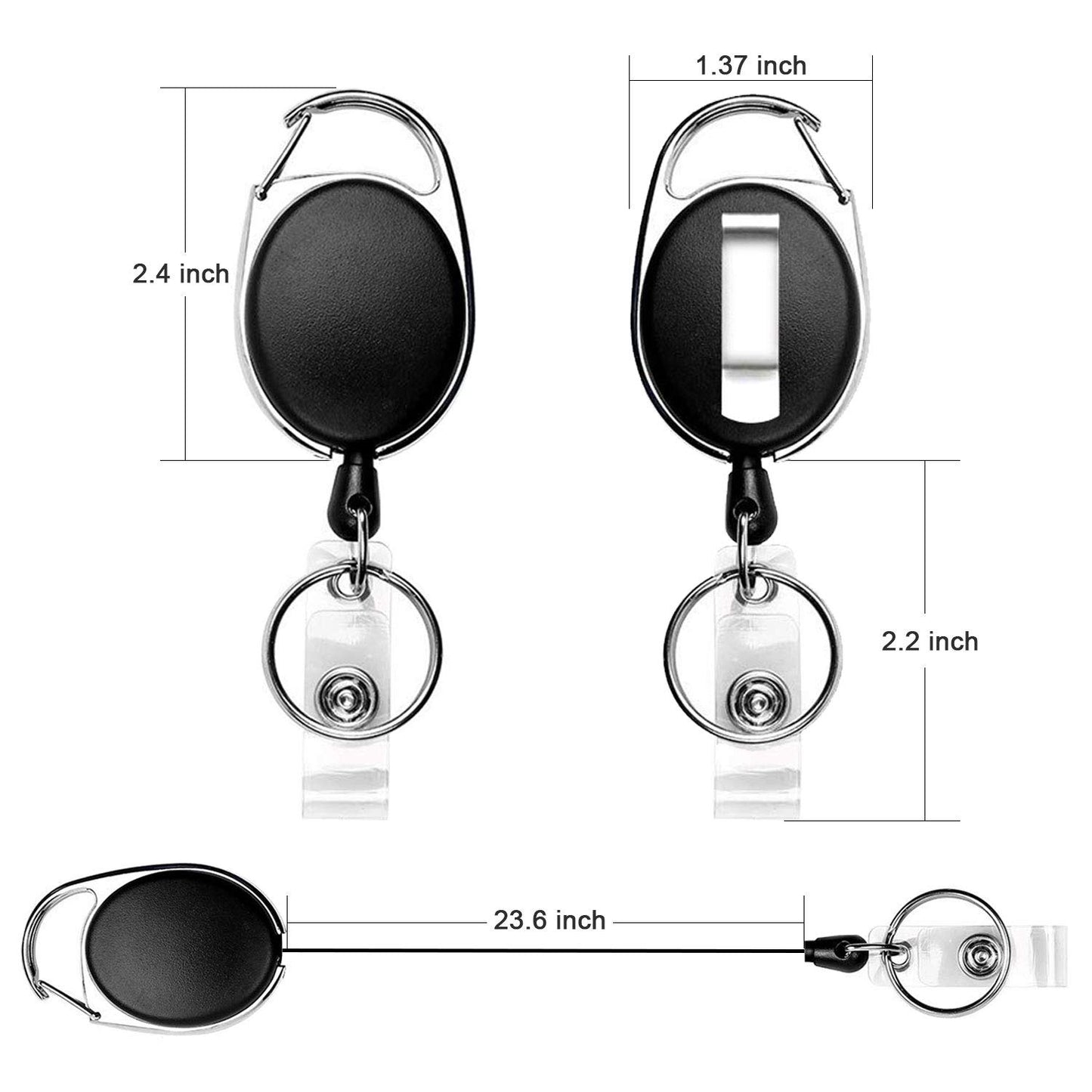 Teskyer Badge Reel, 5 Pack Retractable Badge Holders with Carabiner Belt Clip and Key Ring for ID Card Holder and Keychain