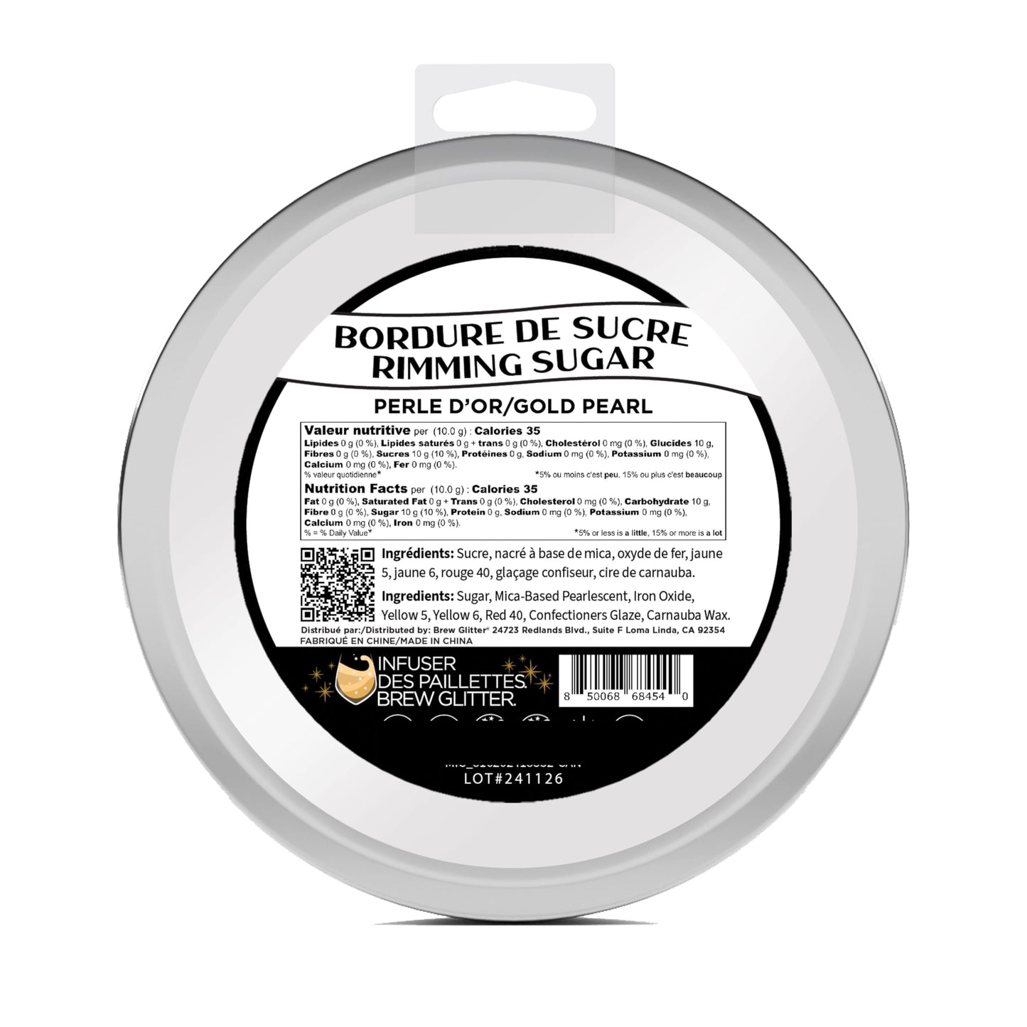 Brew Glitter - Gold Rimming Sugar (4oz, 1x Bar Tin) Cocktail Garnish for Mixed Drinks & Refreshments