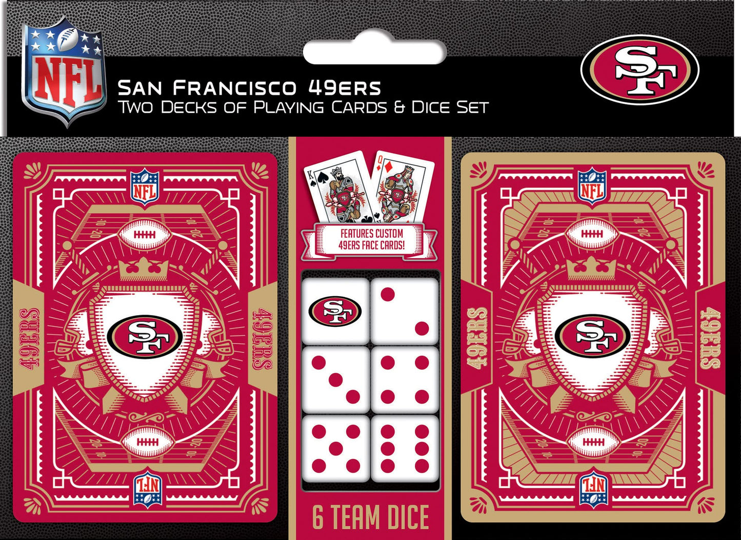 Masterpieces Game Day - NFL San Francisco 49ers 2-Pack Playing Cards & Dice Pack - Officially Licensed Set for Adults and Family