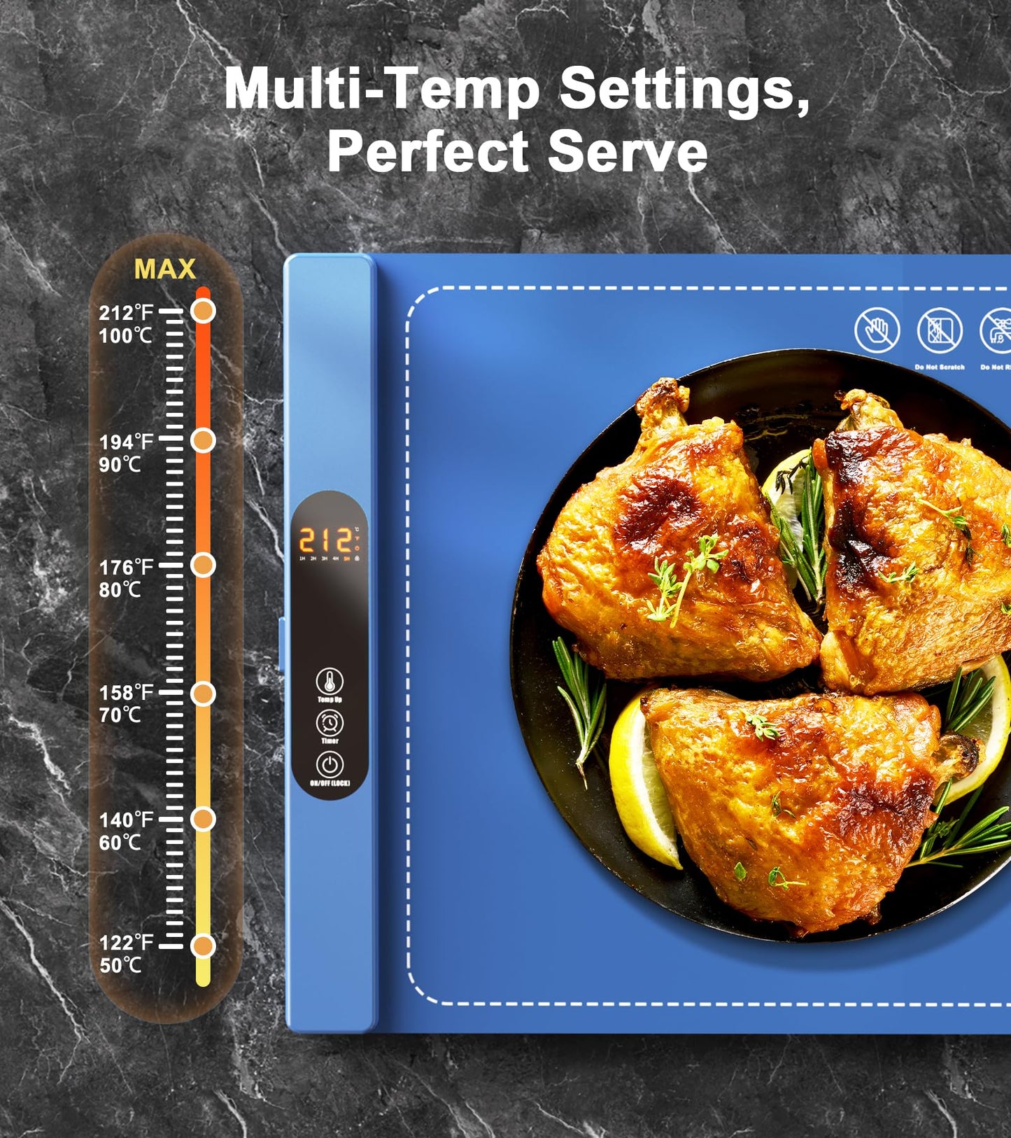 Food Warming Mat, Electric Silicone Food Warmer Full Surface Heating, Roll Up, 6 Temperature Settings, 5H Timer, Safety Lock, Portable Warming Tray for Kitchen, Buffets Party, Everyday Use