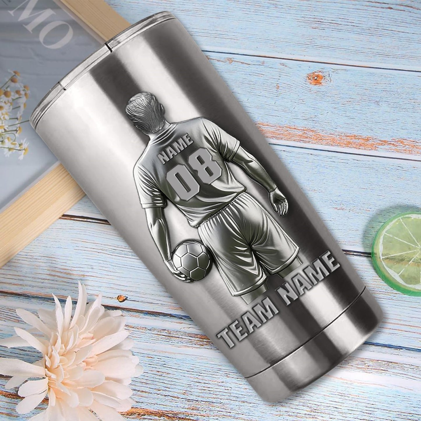 Personalized Football Player 20oz Tumbler Travel Mug, Custom Name & Number Football Stainless Steel Insulated Cup, Christmas Birthday Water Bottle Gifts for Sport Lovers Fan Men Boys (Football Player)