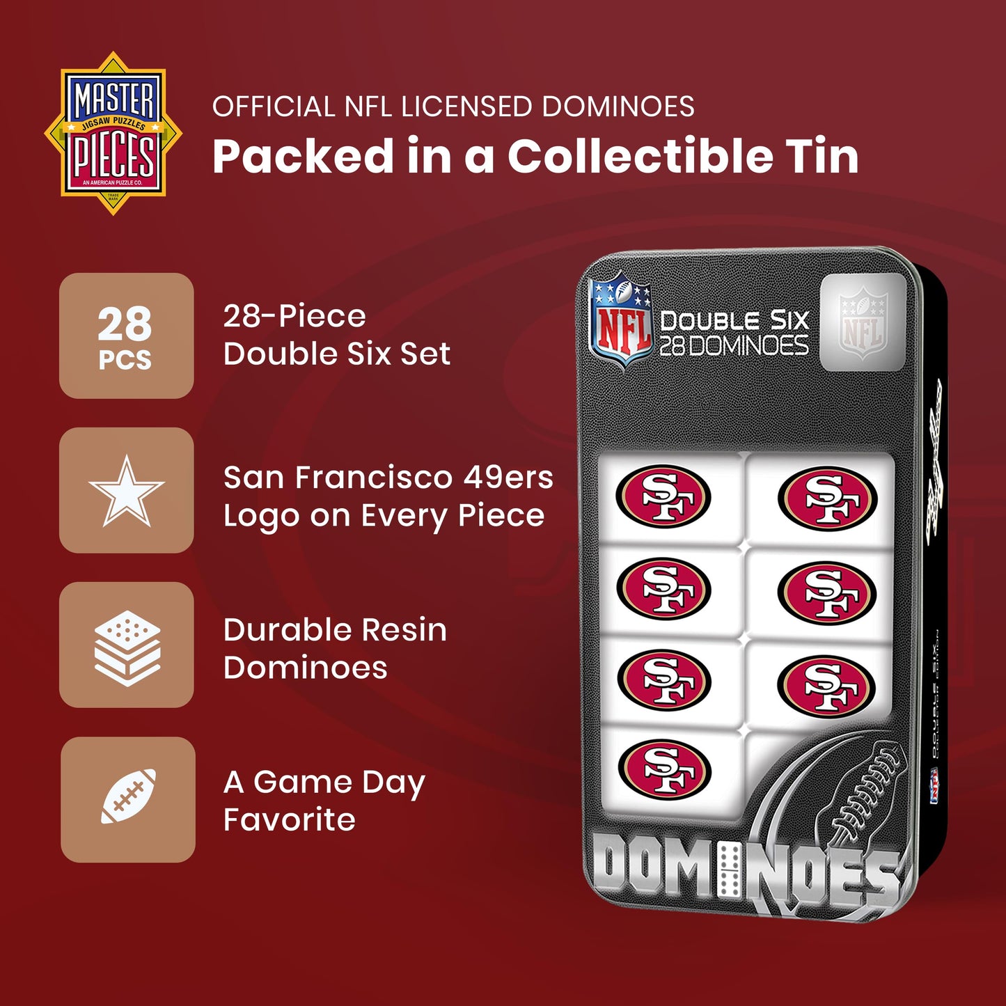 MasterPieces NFL San Francisco 49ers Collector Edition Double Six Dominoes