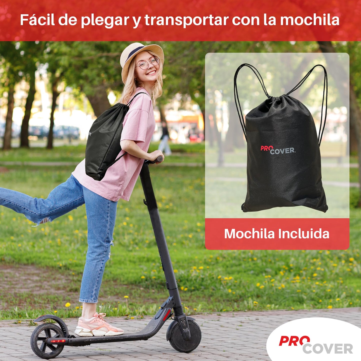 ProCover Premium transport bag for electric scooter, with backpack included. Compatible with all brands. Ideal to transport or store your scooter. Robust, universal and waterproof bag
