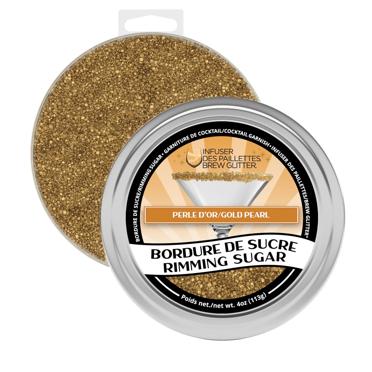 Brew Glitter - Gold Rimming Sugar (4oz, 1x Bar Tin) Cocktail Garnish for Mixed Drinks & Refreshments