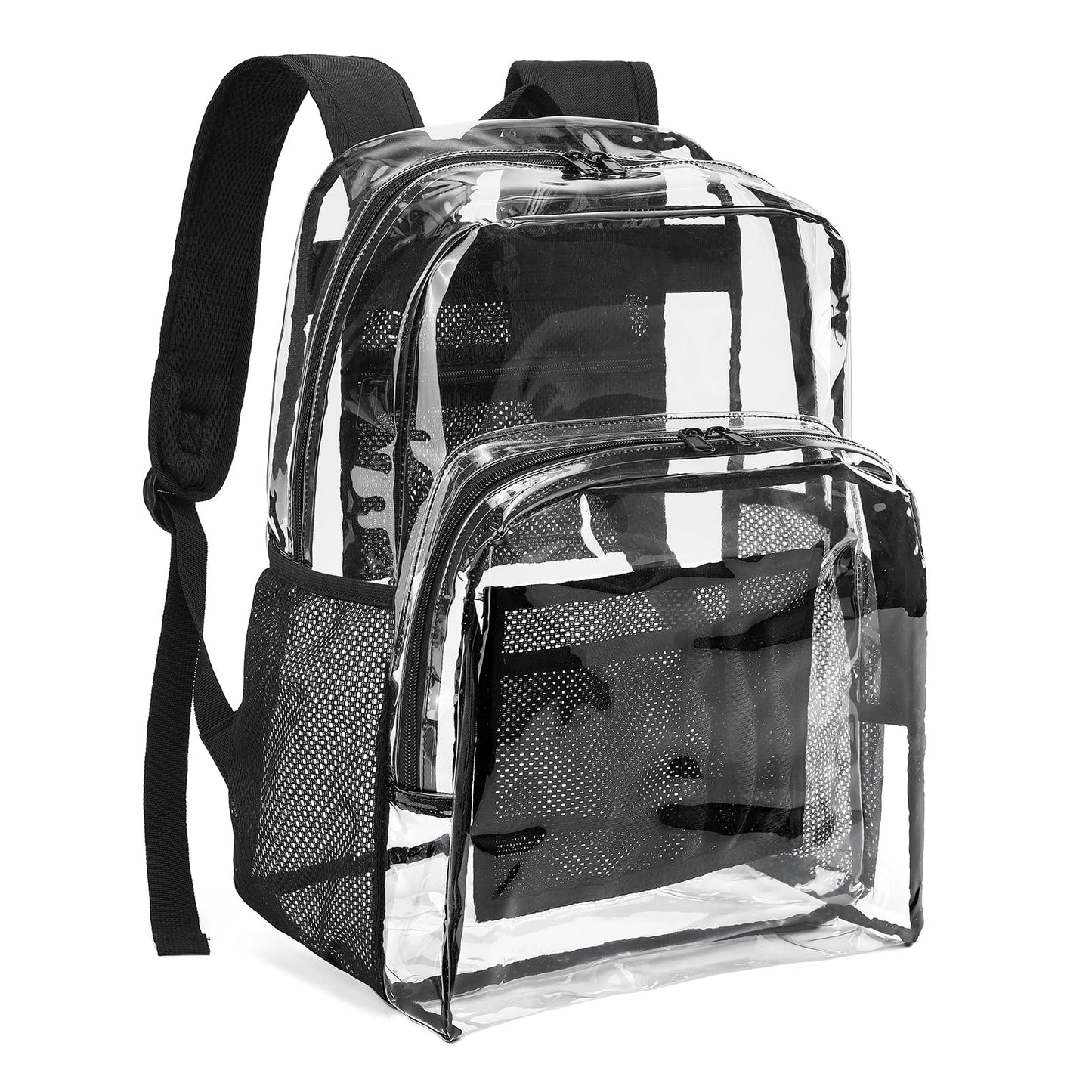 YGR Clear Backpack Heavy Duty PVC Transparent Backpack See Through Large Capacity Multiple Pockets Bookbag for Concert Work Security Travel Festival Black