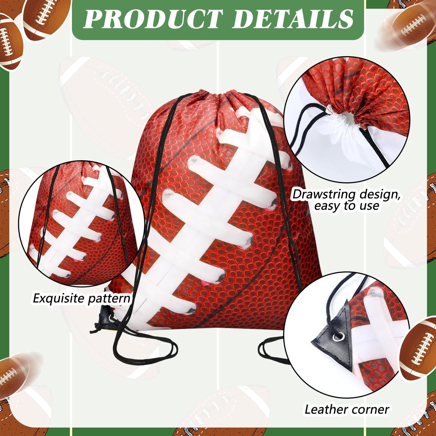 Shinylin 40 Pcs Drawstring Bag Set 14.2 oz 20 Reusable Tumbler Clear Plastic Drinking Cups with Lids and Straws Tumbler 20 Goodie Gift Bag for School Team Coach Gift Party Supplies(Football)