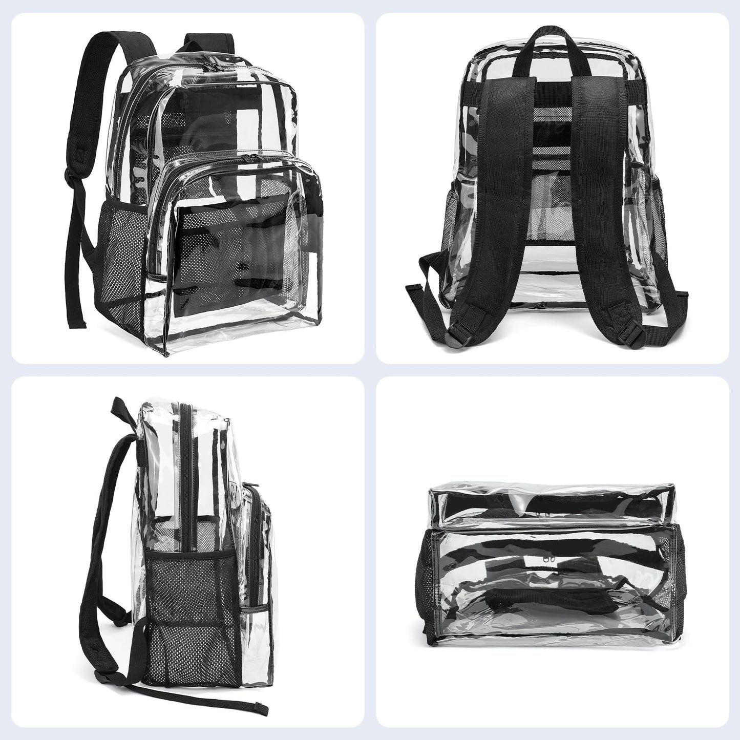 YGR Clear Backpack Heavy Duty PVC Transparent Backpack See Through Large Capacity Multiple Pockets Bookbag for Concert Work Security Travel Festival Black