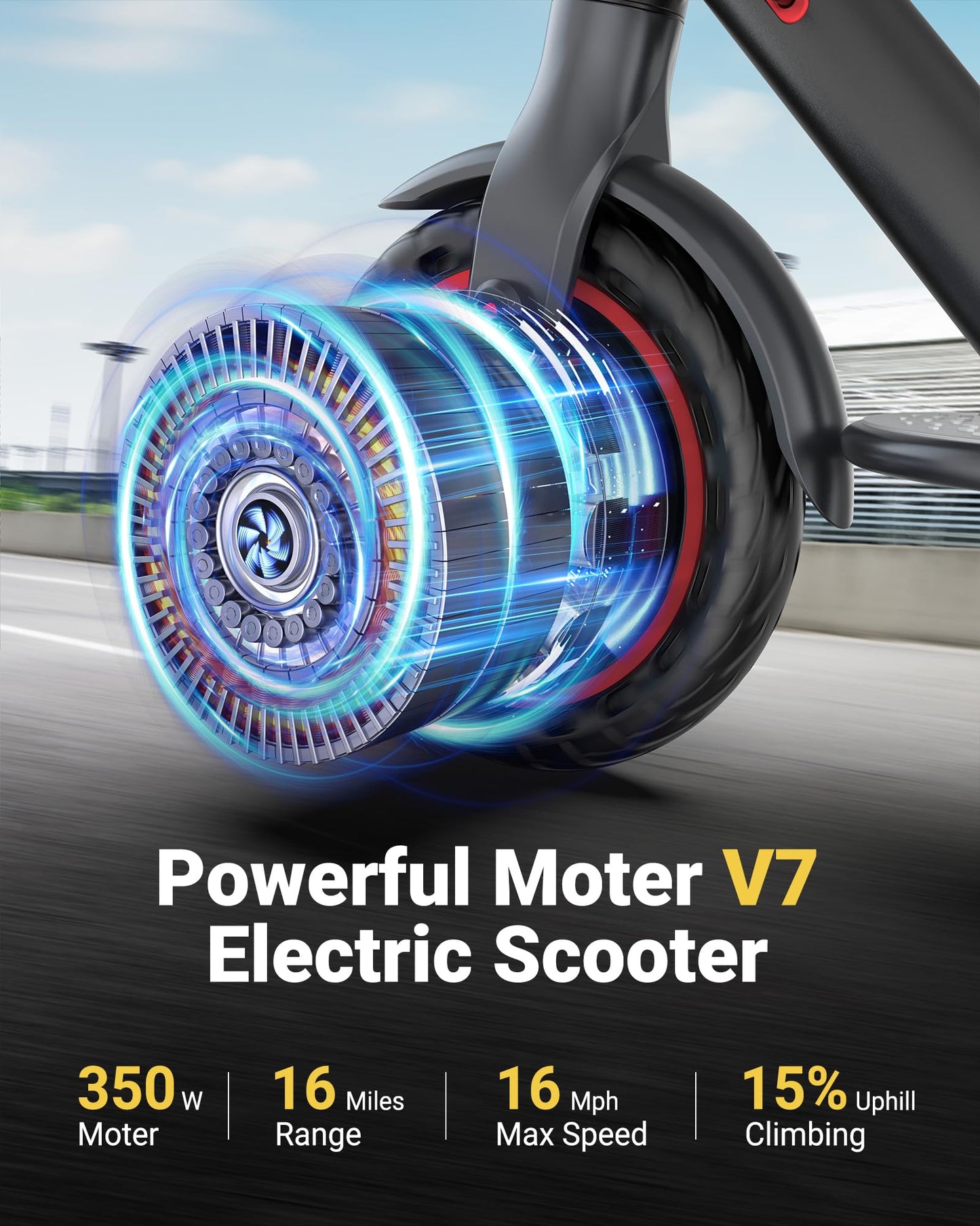 MAXSHOT V7 Electric Scooter, 350W Powerful Motor, 16MPH Top Speed,16Miles Long Range, 8.5" Solid Tires Folding Commuter Escooter with Double Braking Systems for Adults and Teens