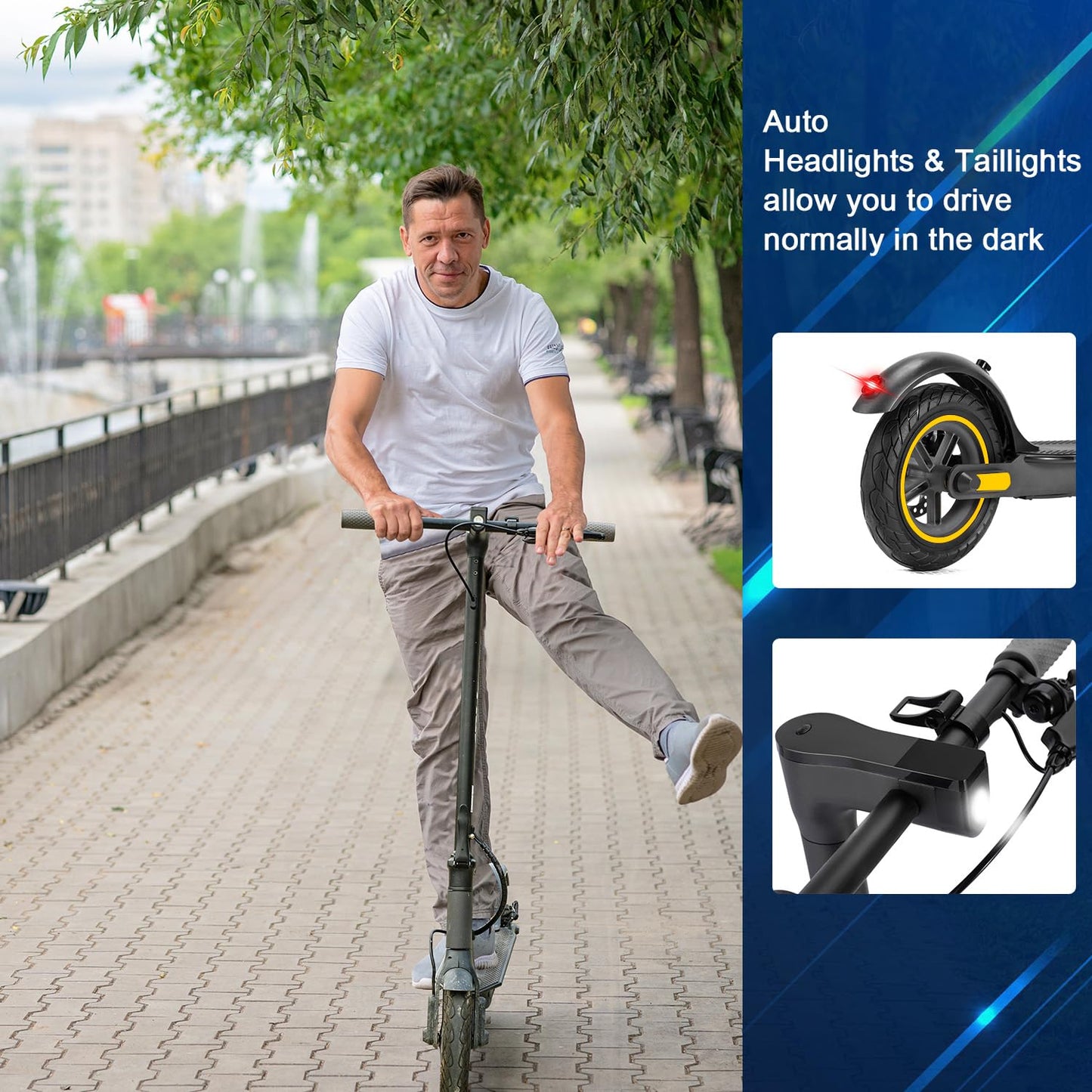 Electric Scooter 10" Solid Tires 600W Peak Motor Up to 20Miles Range and 19Mph Speed for Adults - Portable Folding Commuting Scooter with Double Braking System and App