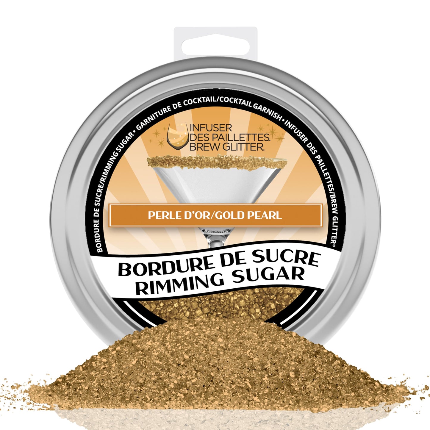 Brew Glitter - Gold Rimming Sugar (4oz, 1x Bar Tin) Cocktail Garnish for Mixed Drinks & Refreshments