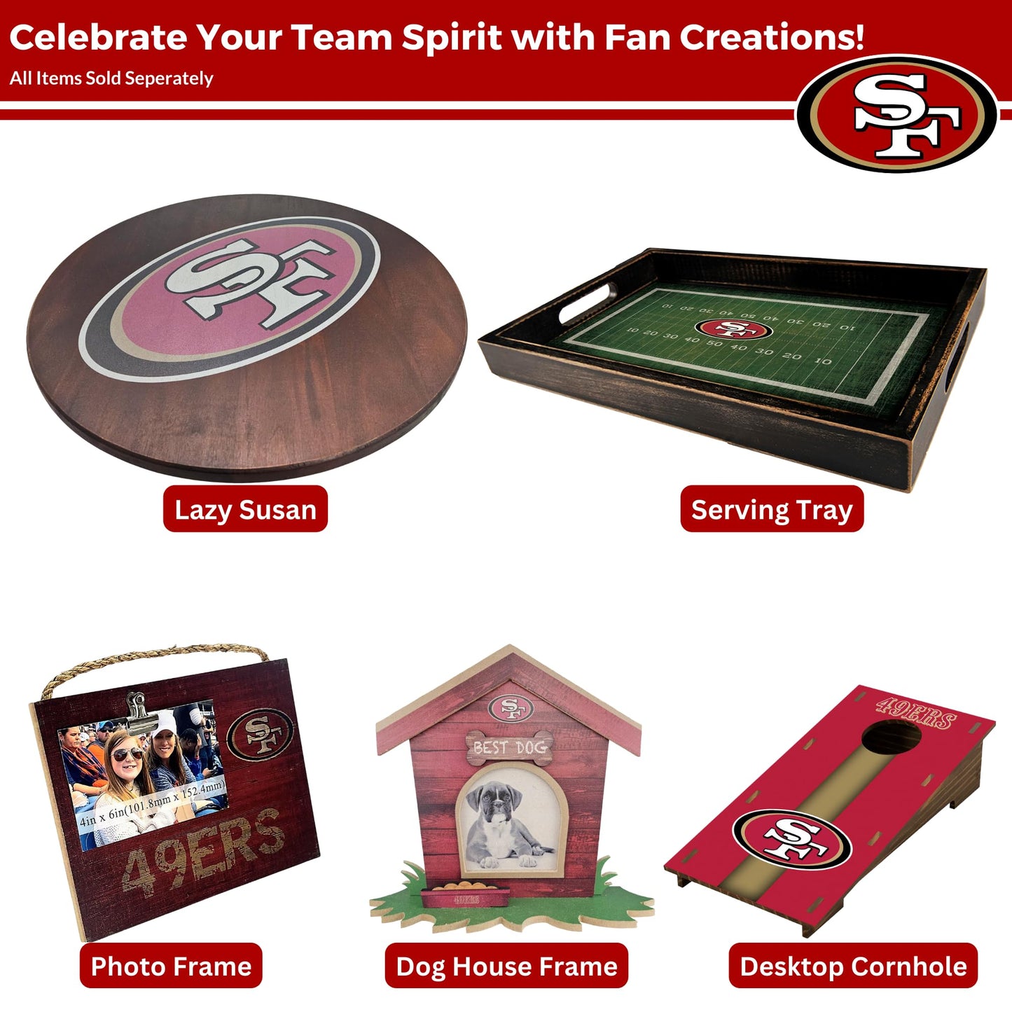 San Francisco 49ers NFL Football Field Tray by Fan Creations - Decorative Team Logo Server with Handles for Food & Drink- for Game Day Entertaining or Tabletop Organizer - Show Your 49ers Pride