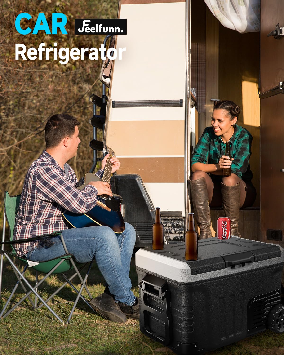 Feelfunn Car Fridge Portable 12V Refrigerator - 37 Quart(35L) Electric Cooler with 12/24V DC&110-240V AC for Truck Van RV Camper SUV, 12v Cooler with Wheels for Camping Boat Travel, -4~68°F