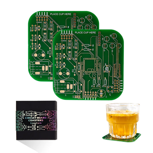 Coasters for Drinks in PCB-Design Green Coasters Decor with Immersion Gold Circuit Board for Coffee Table Bar Office Tech Gifts for Boyfriend Gamer Geek Engineer Dad Men Anniversary