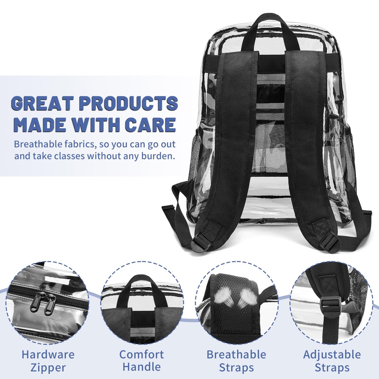 YGR Clear Backpack Heavy Duty PVC Transparent Backpack See Through Large Capacity Multiple Pockets Bookbag for Concert Work Security Travel Festival Black